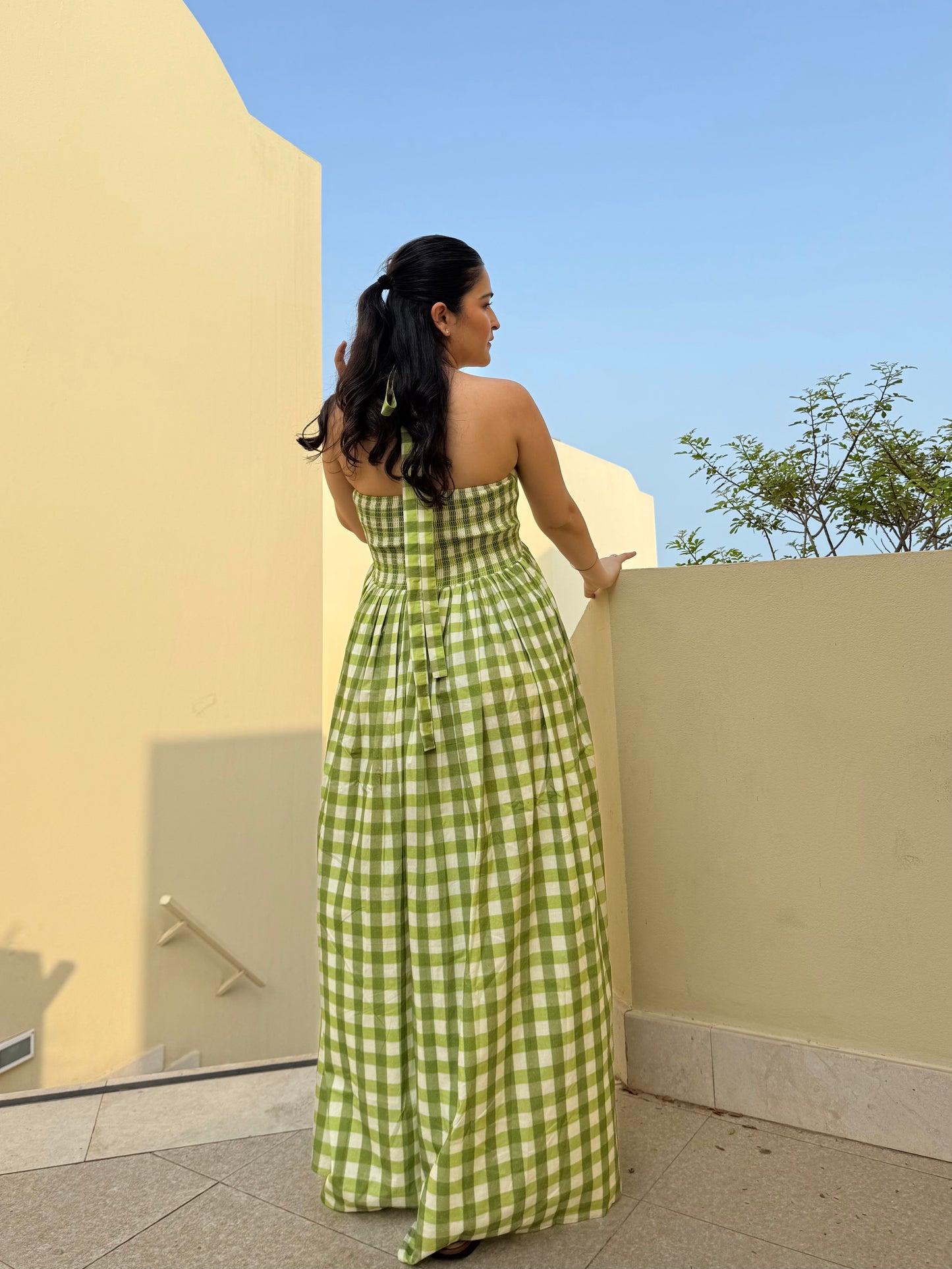 Solea Dress in Pistachio Plaid Print