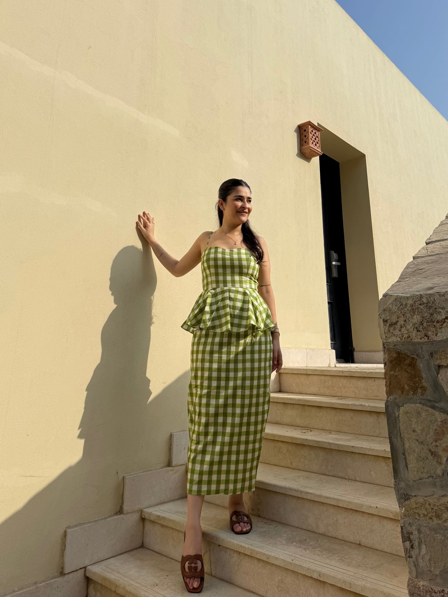 Amarina Dress in Pistachio Plaid Print