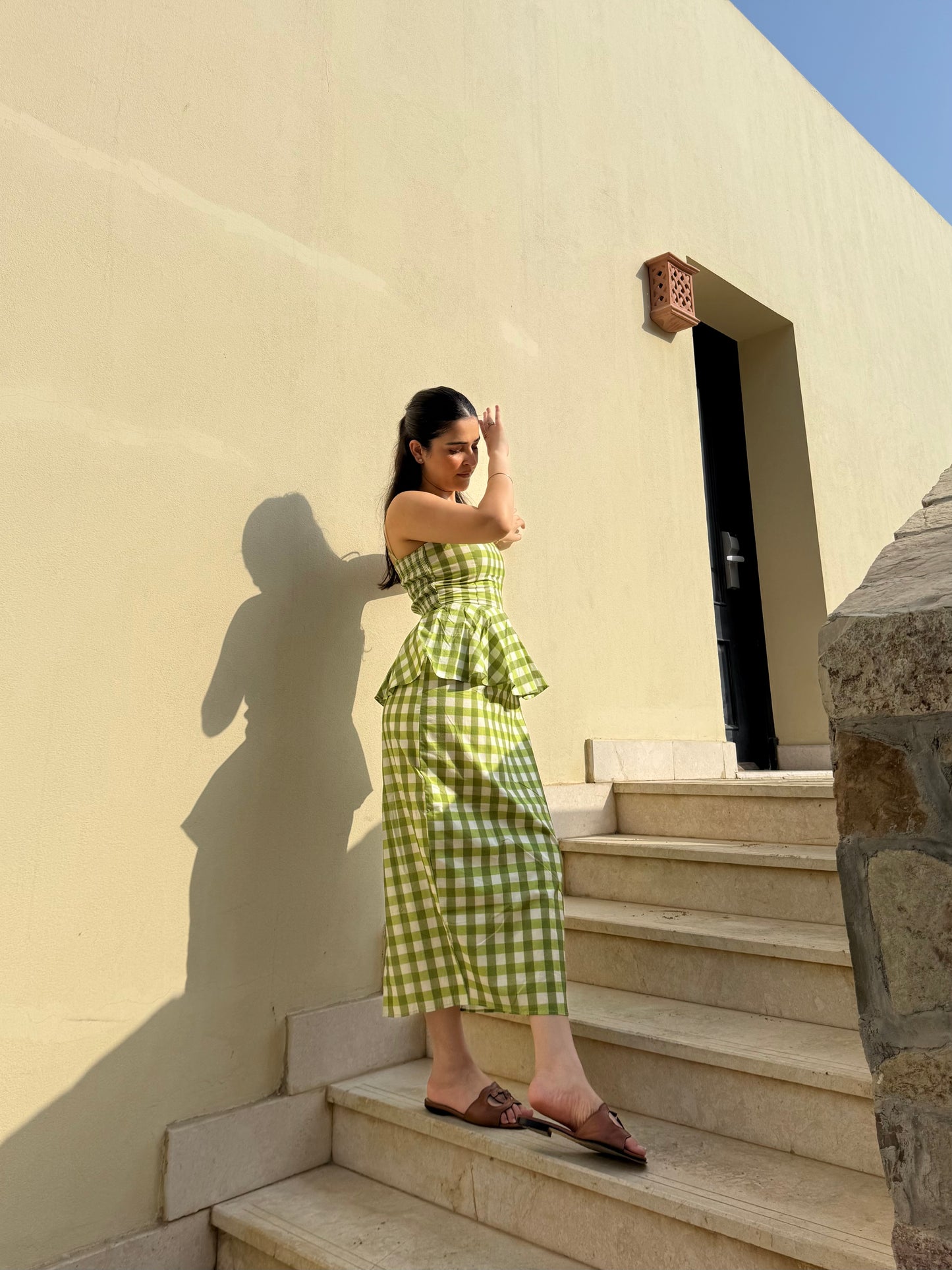 Amarina Dress in Pistachio Plaid Print