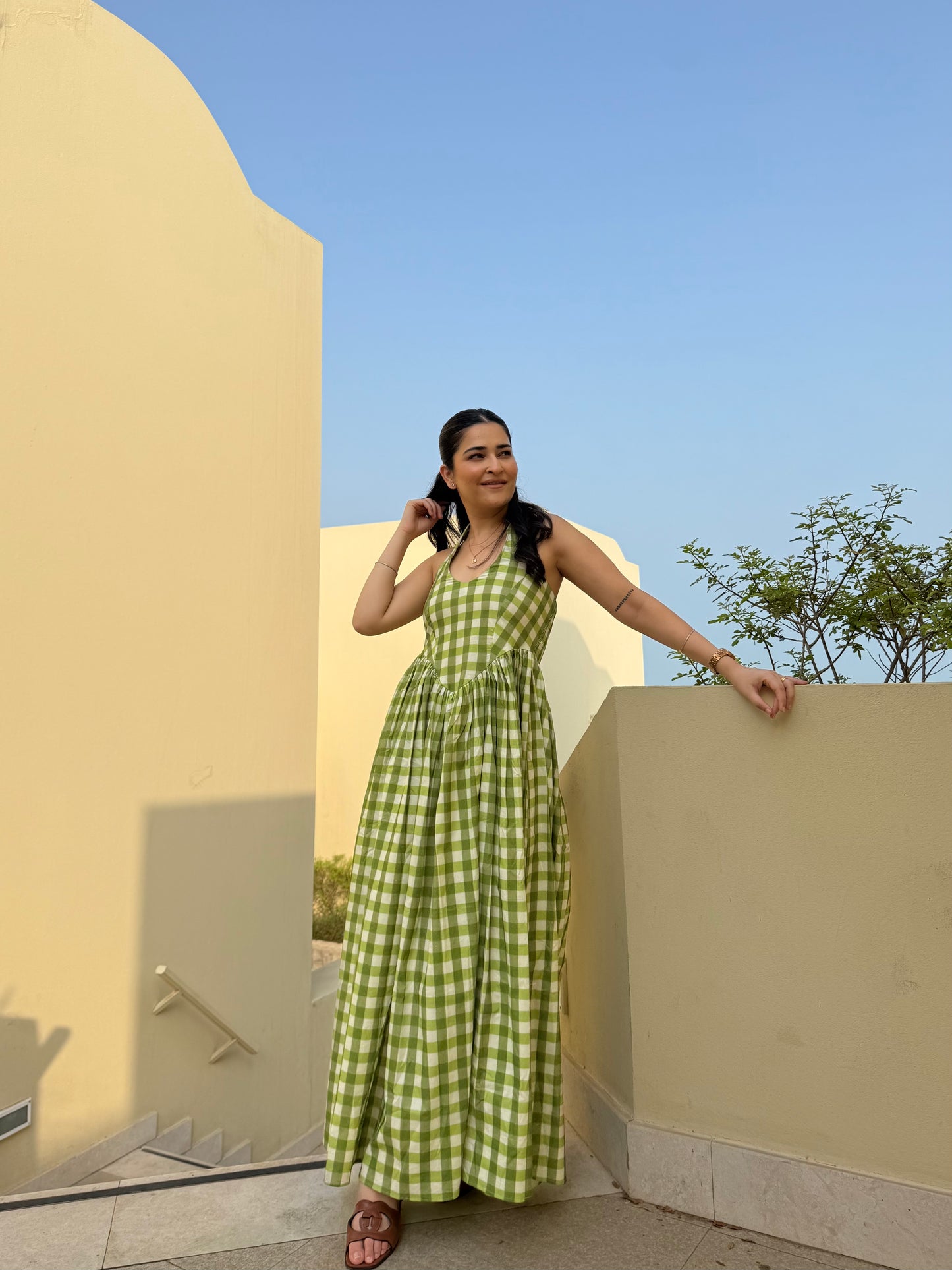 Solea Dress in Pistachio Plaid Print