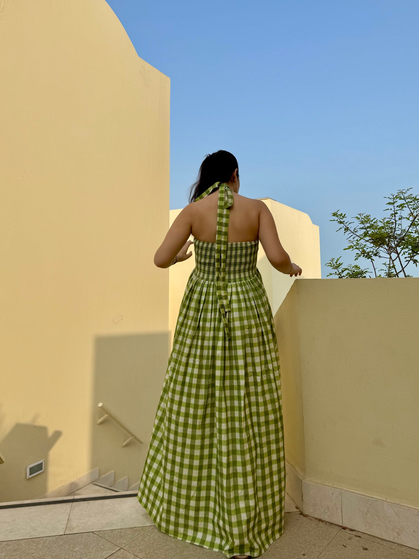 Solea Dress in Pistachio Plaid Print