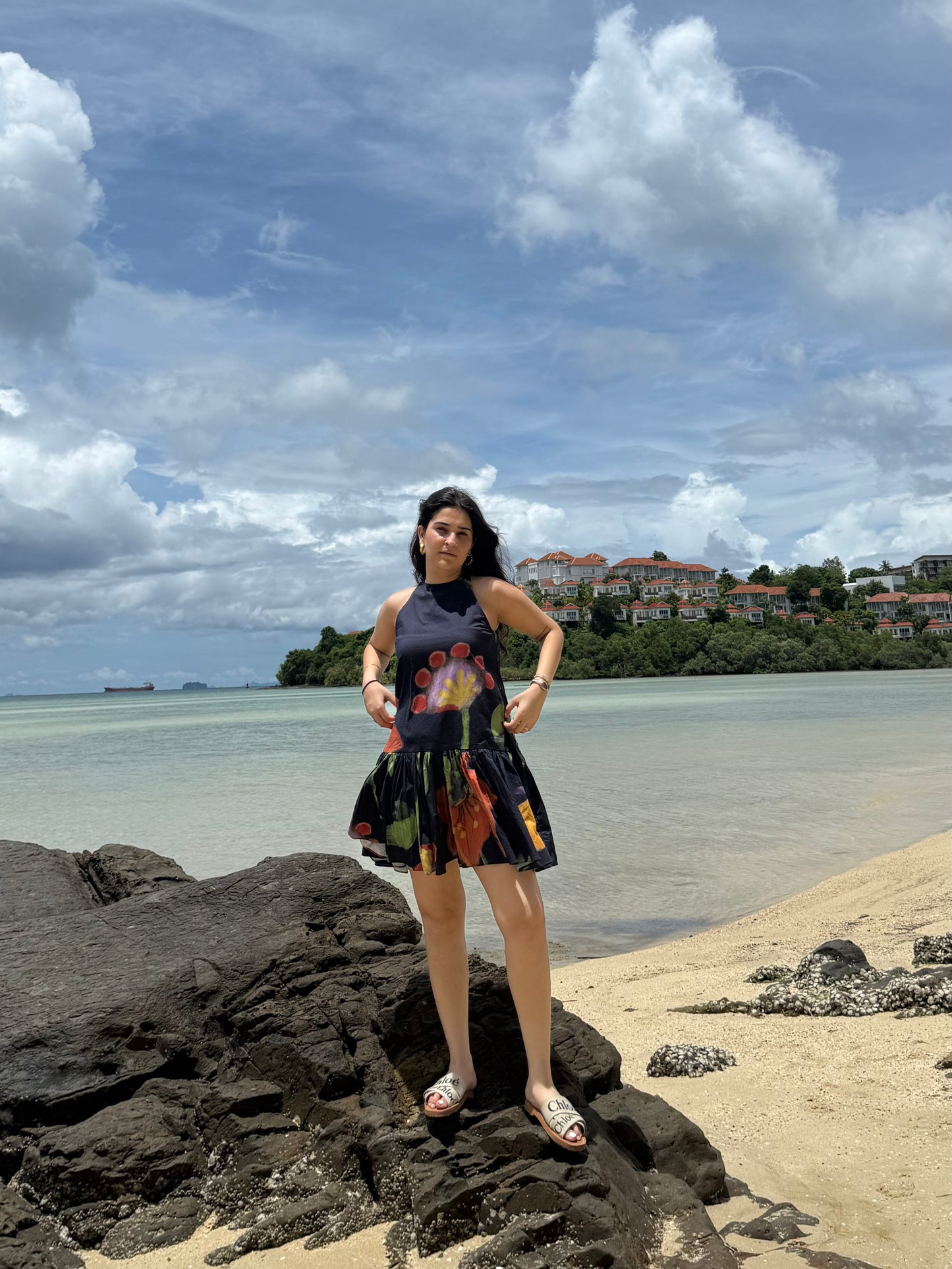 Positano Dress in Sorrento Bloom Print (Endless Blue)