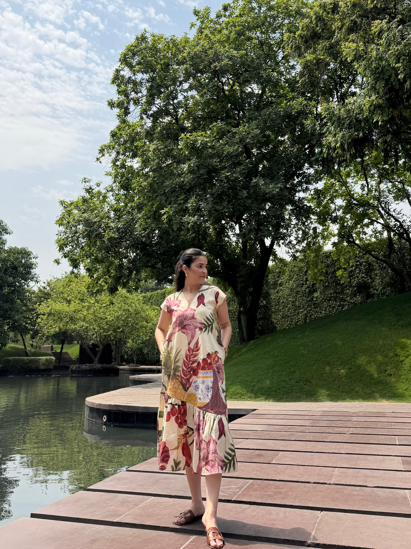 Raya Dress in Sol Garden print (Sandstone)