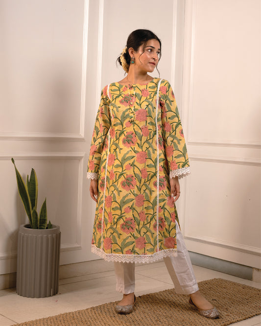 Hoor Kurta - Yellow Print
