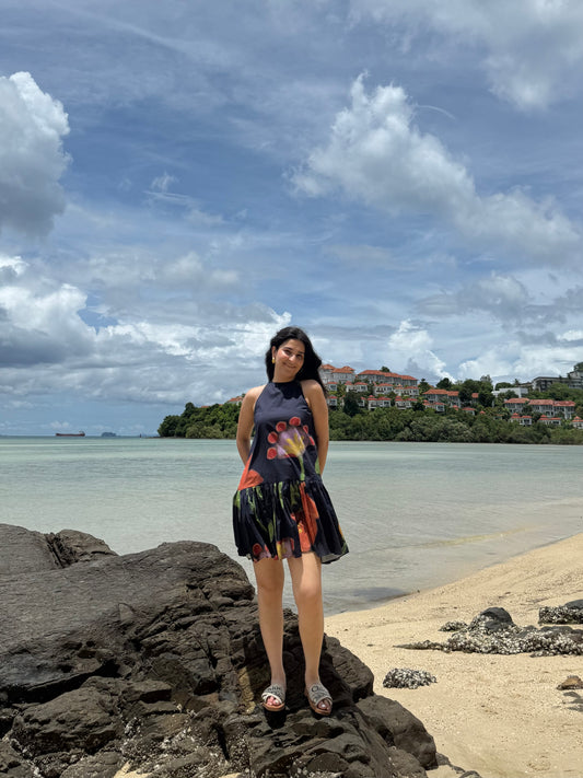 Positano Dress in Sorrento Bloom print (Endless Blue)