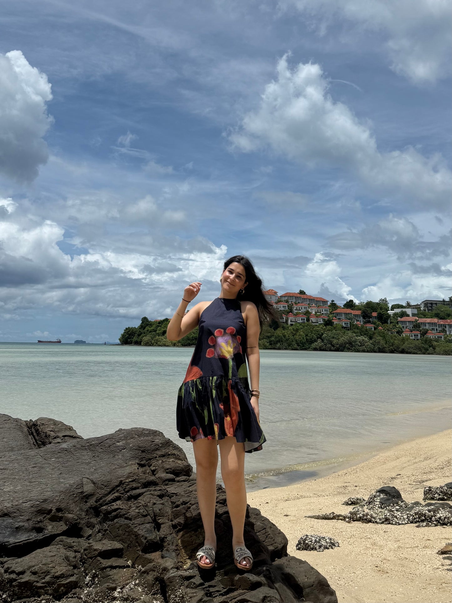 Positano Dress in Sorrento Bloom print (Endless Blue)