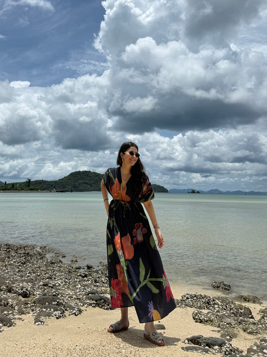 Nirvana dress in Sorrento Bloom print (Endless Blue)