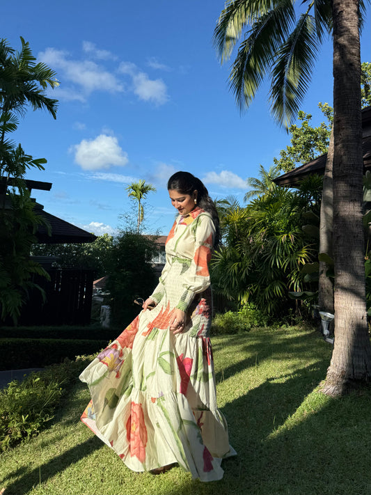 Azzurra dress in Sorrento Bloom print (Butter Yellow)