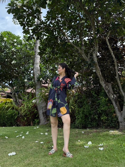 Mira dress in Sorrento Bloom print (Endless Blue)
