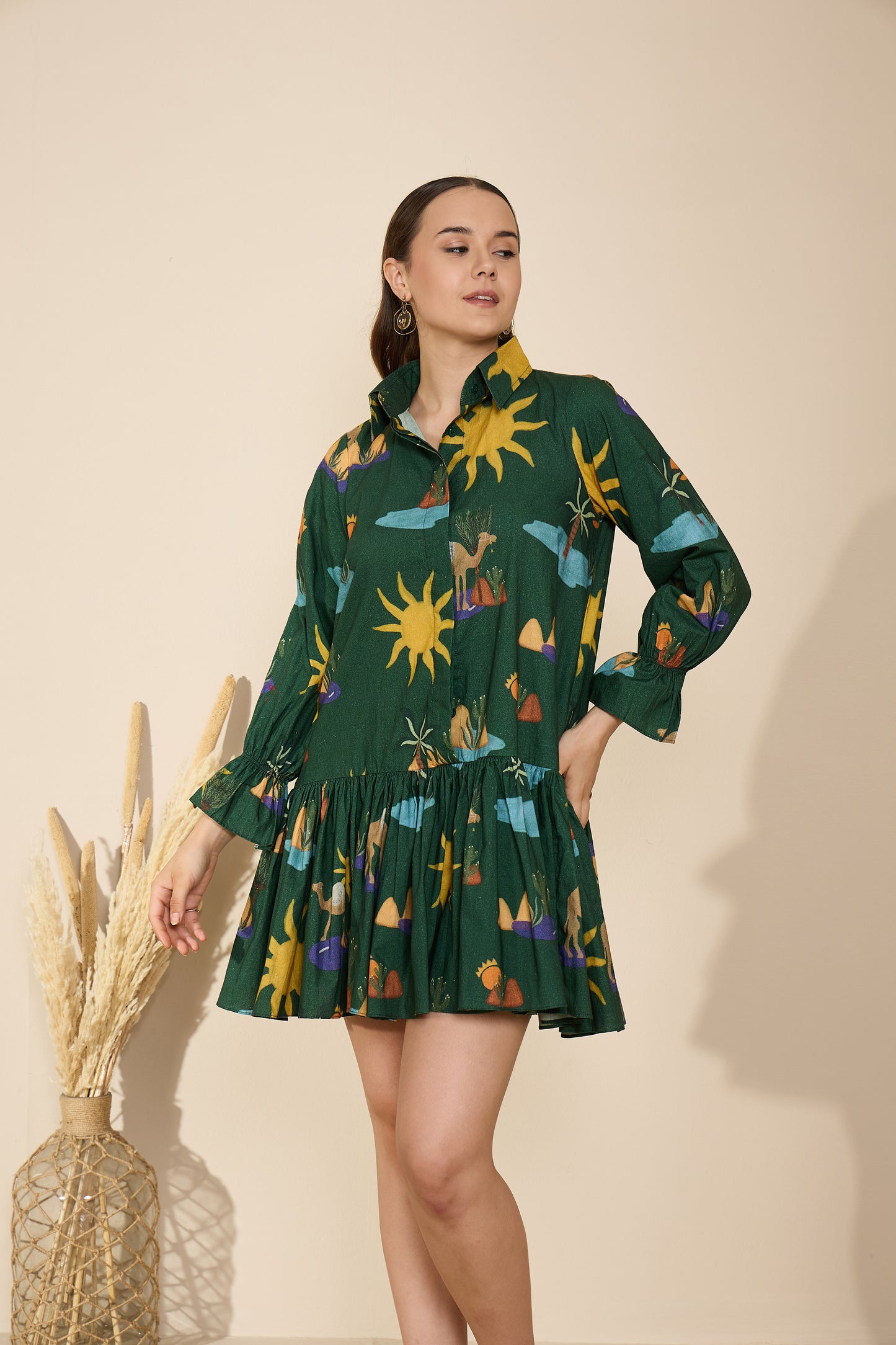 Autumn Dress in Hidden Spring Print (Green)