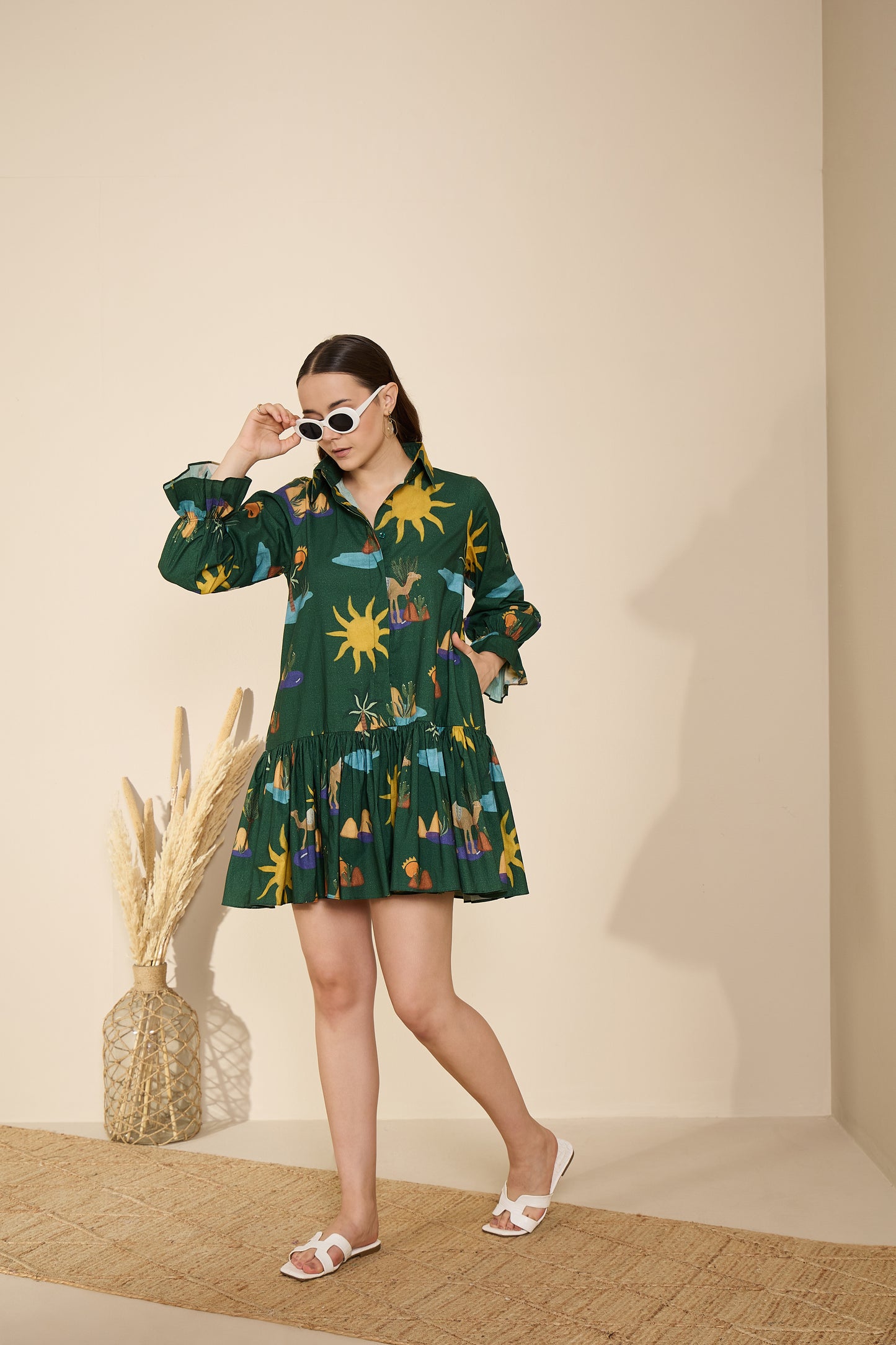 Autumn Dress in Hidden Spring Print (Green)