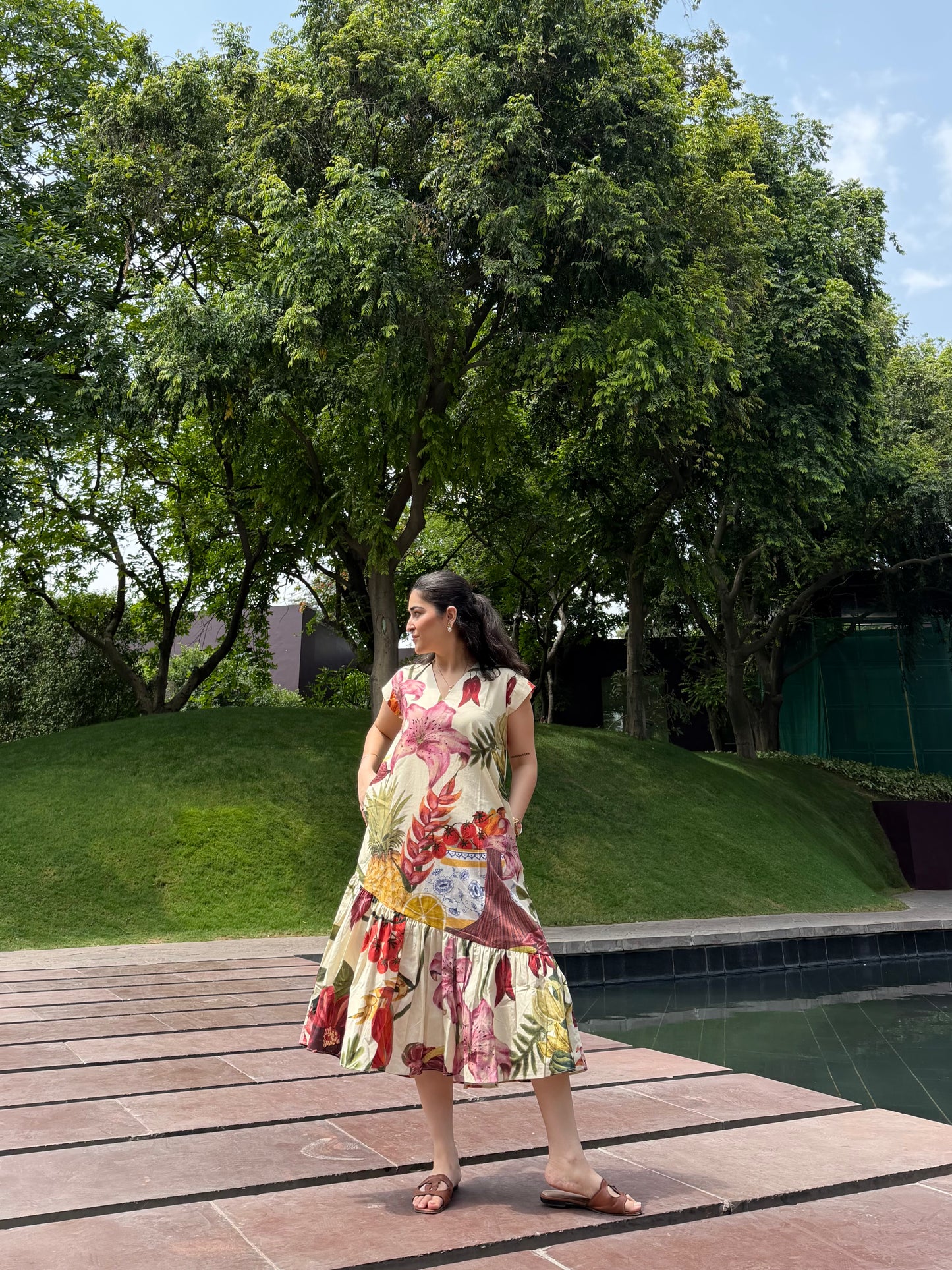 Raya Dress in Sol Garden print (Sandstone)