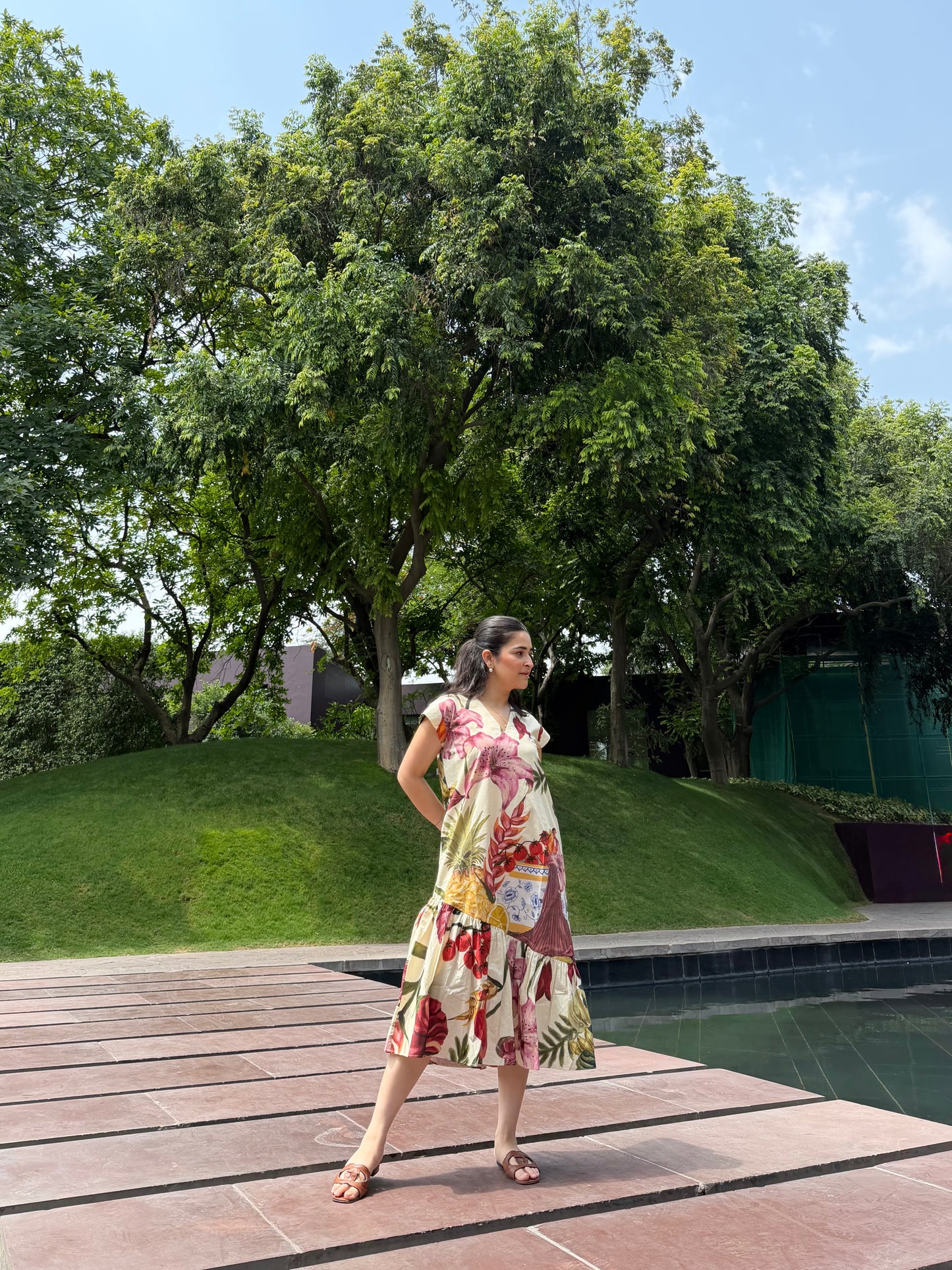 Raya Dress in Sol Garden print (Sandstone)