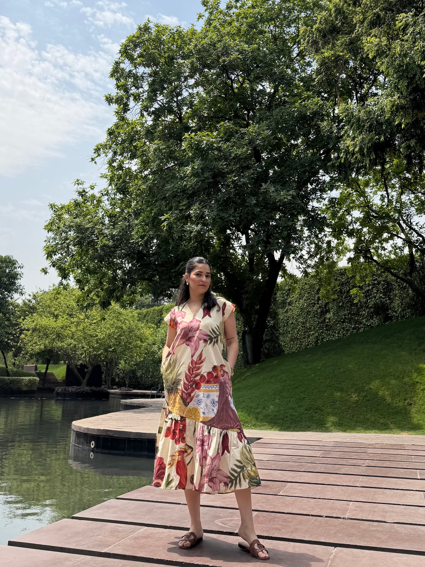 Raya Dress in Sol Garden print (Sandstone)
