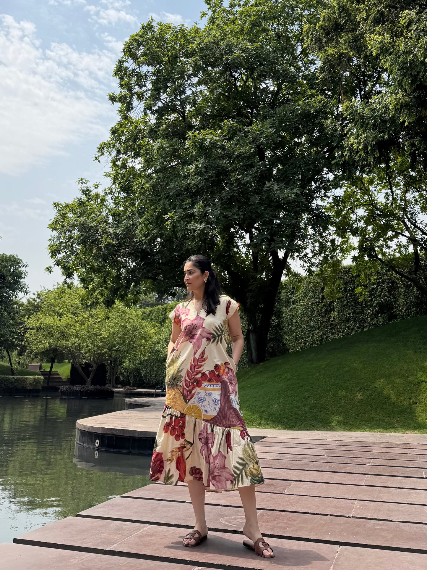 Raya Dress in Sol Garden print (Sandstone)