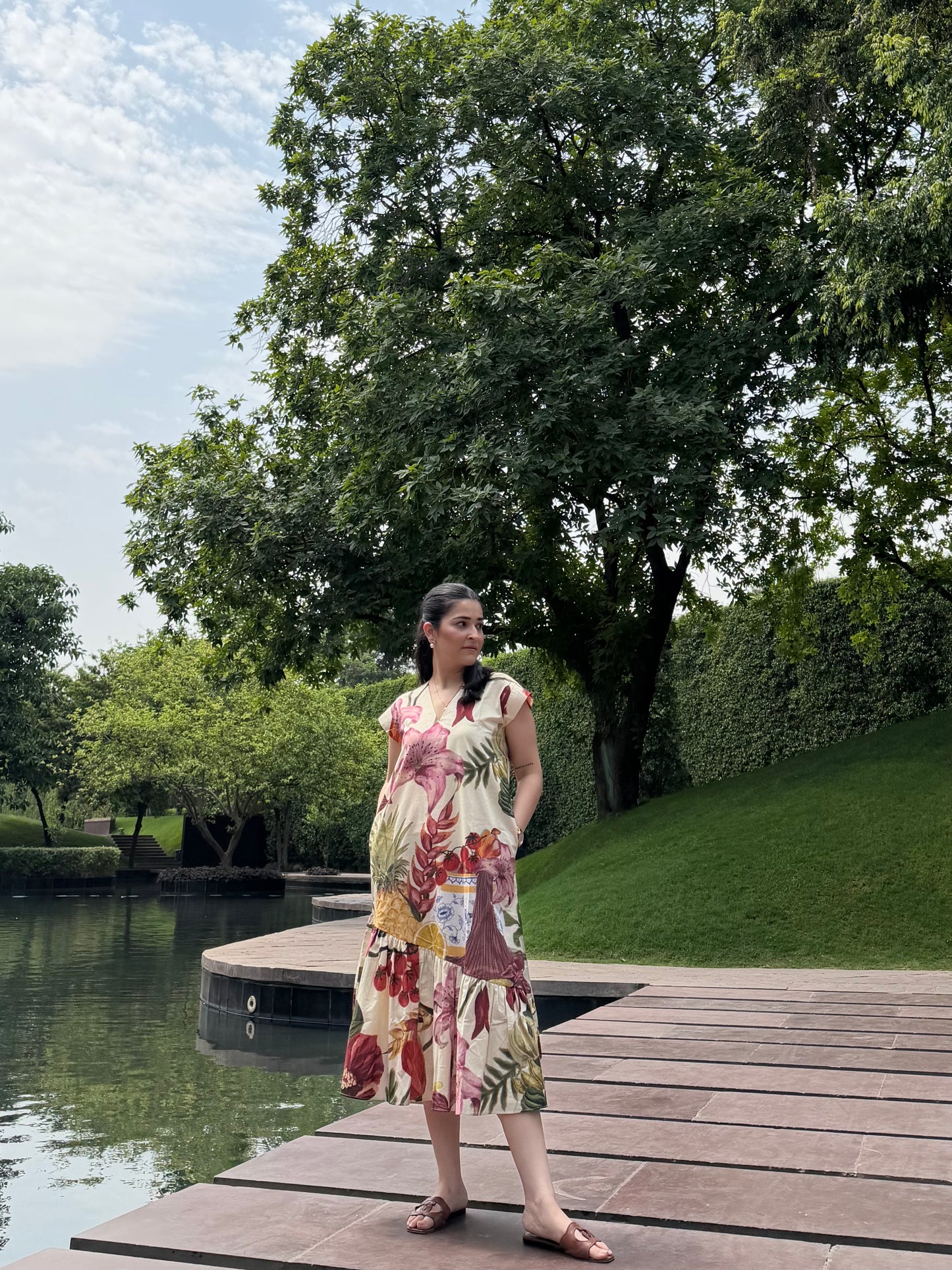 Raya Dress in Sol Garden print (Sandstone)