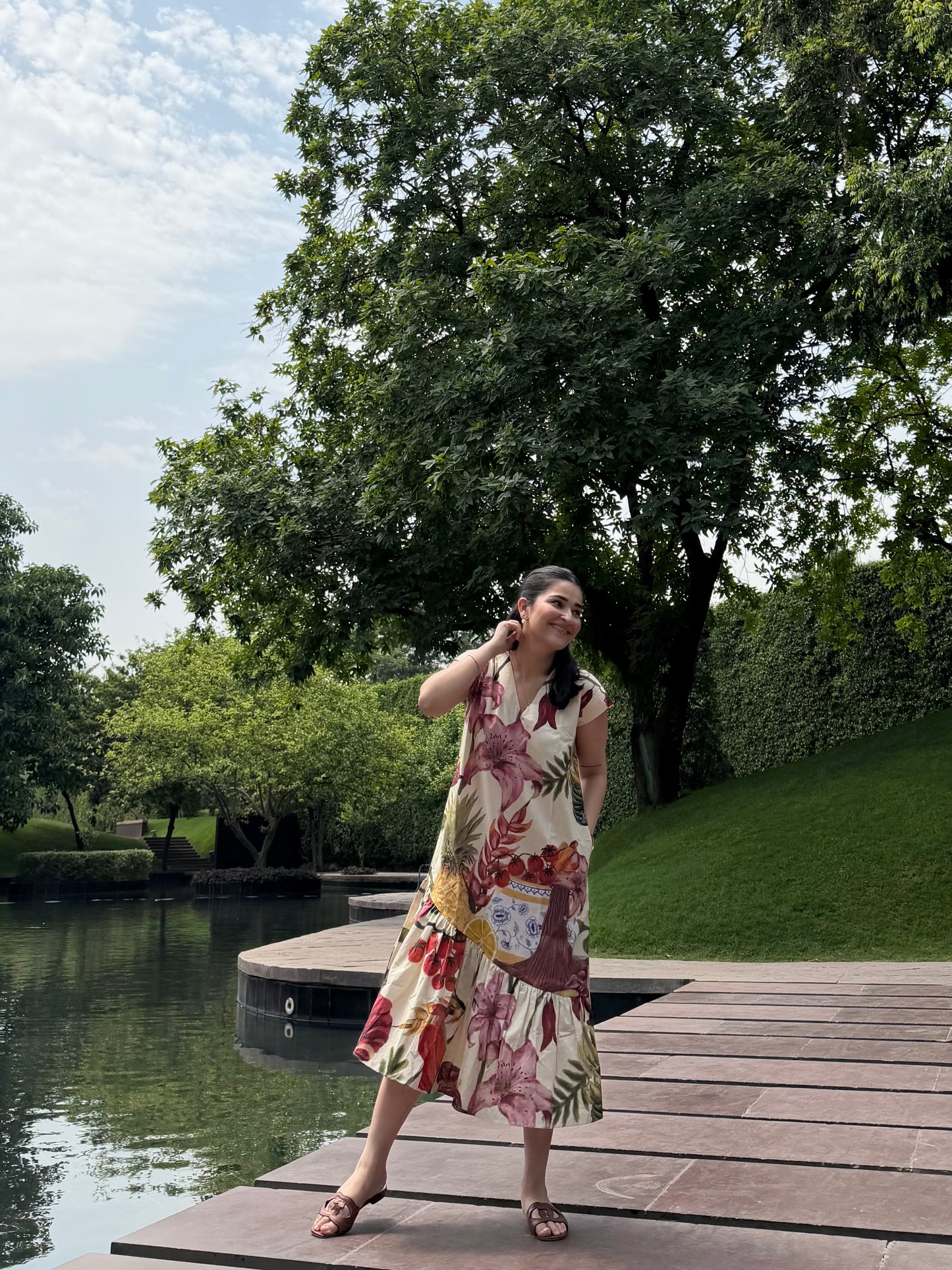Raya Dress in Sol Garden print (Sandstone)