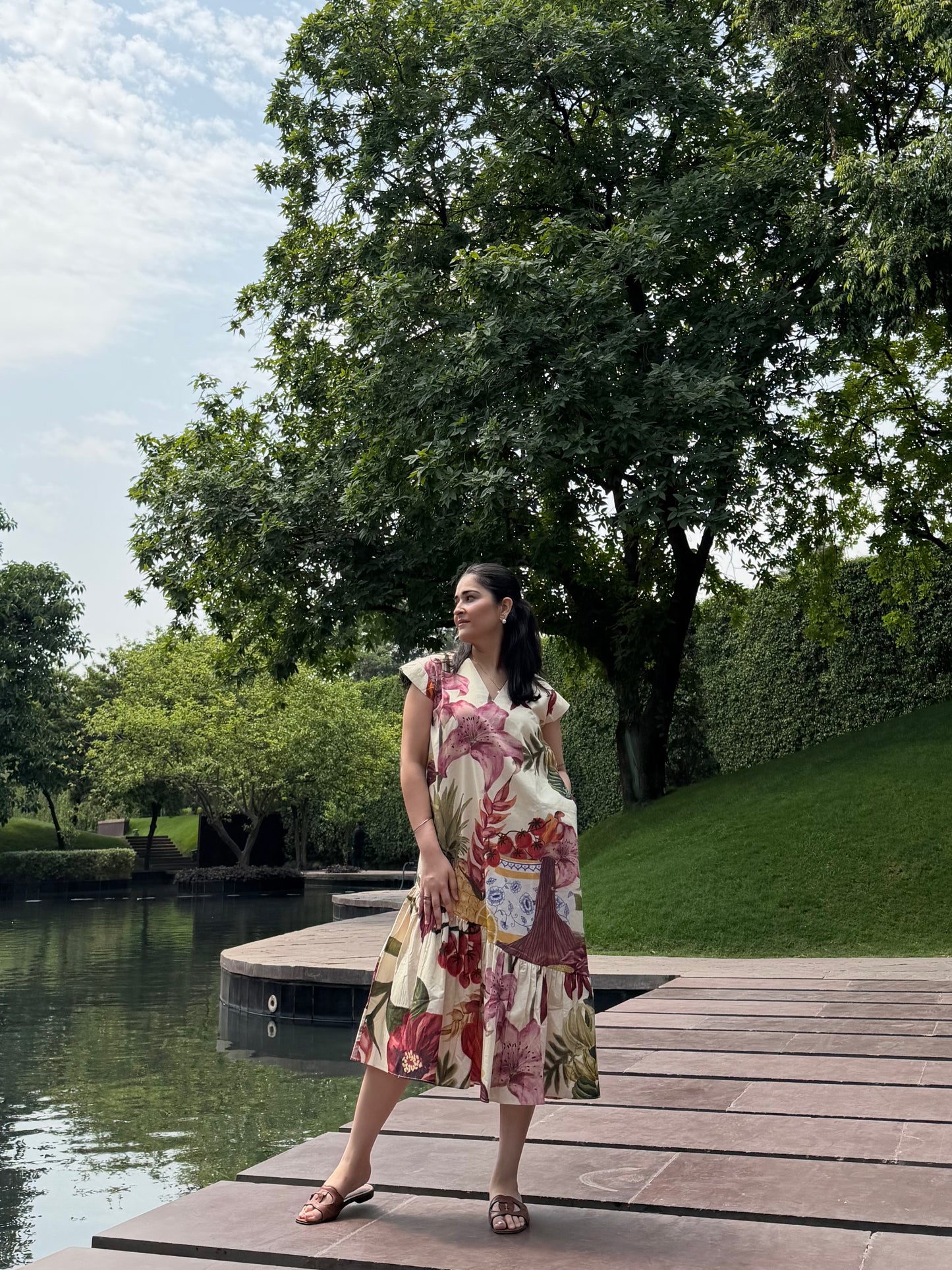 Raya Dress in Sol Garden print (Sandstone)