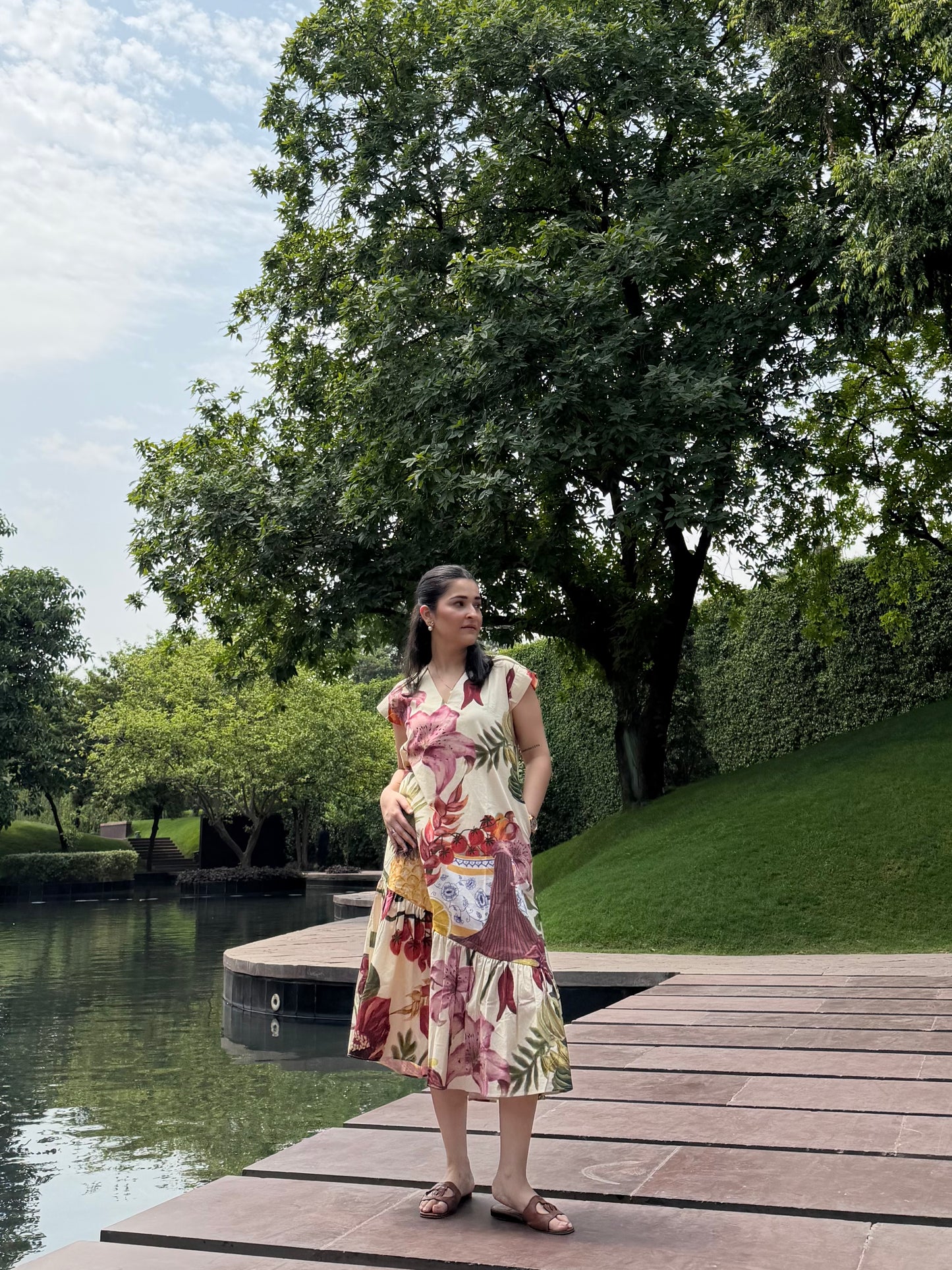 Raya Dress in Sol Garden print (Sandstone)