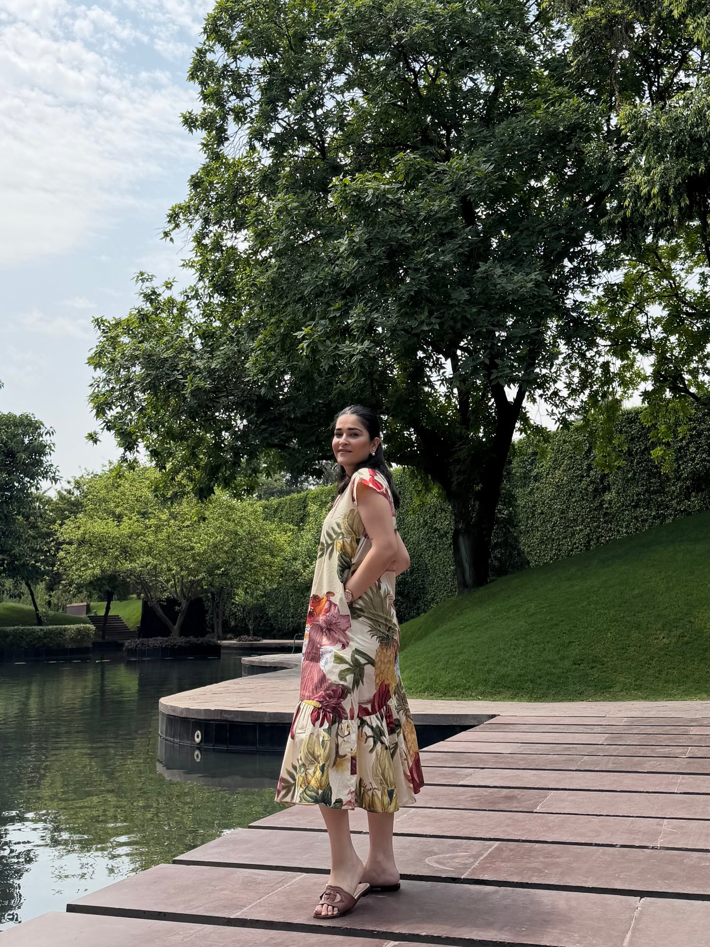 Raya Dress in Sol Garden print (Sandstone)