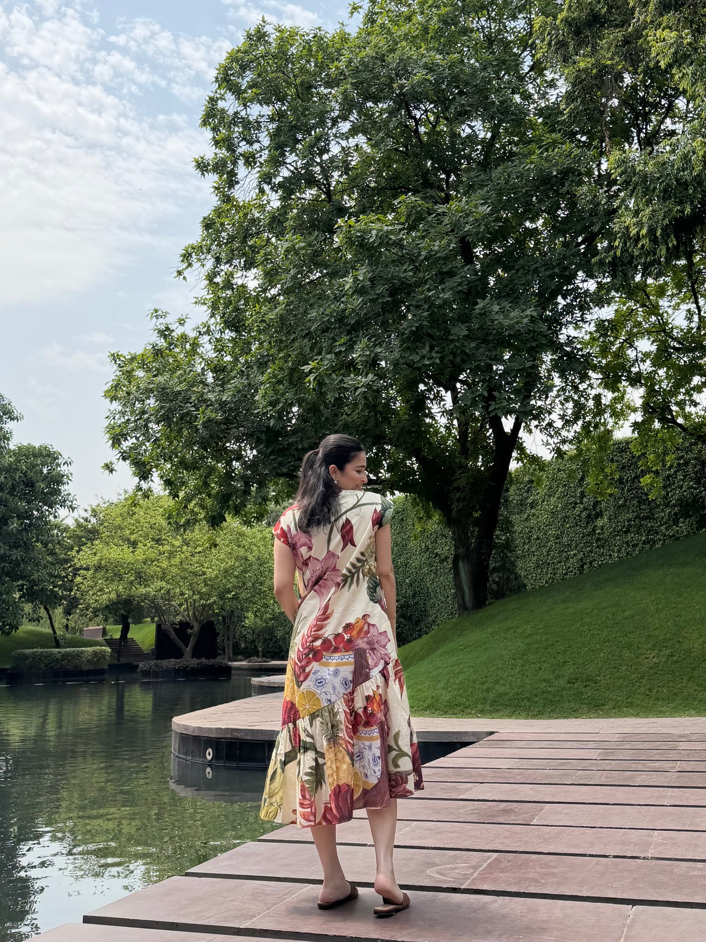 Raya Dress in Sol Garden print (Sandstone)