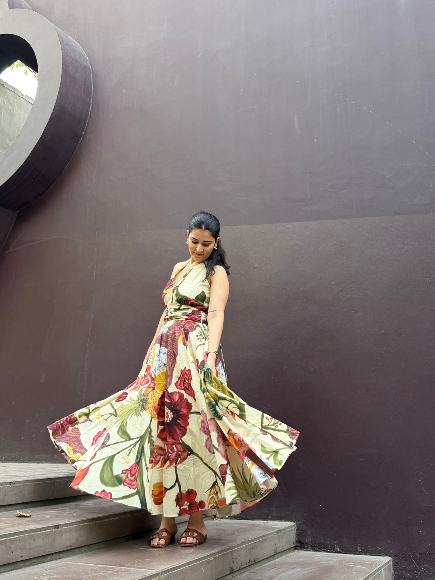Selvara Dress in Sol Garden print (Sandstone)