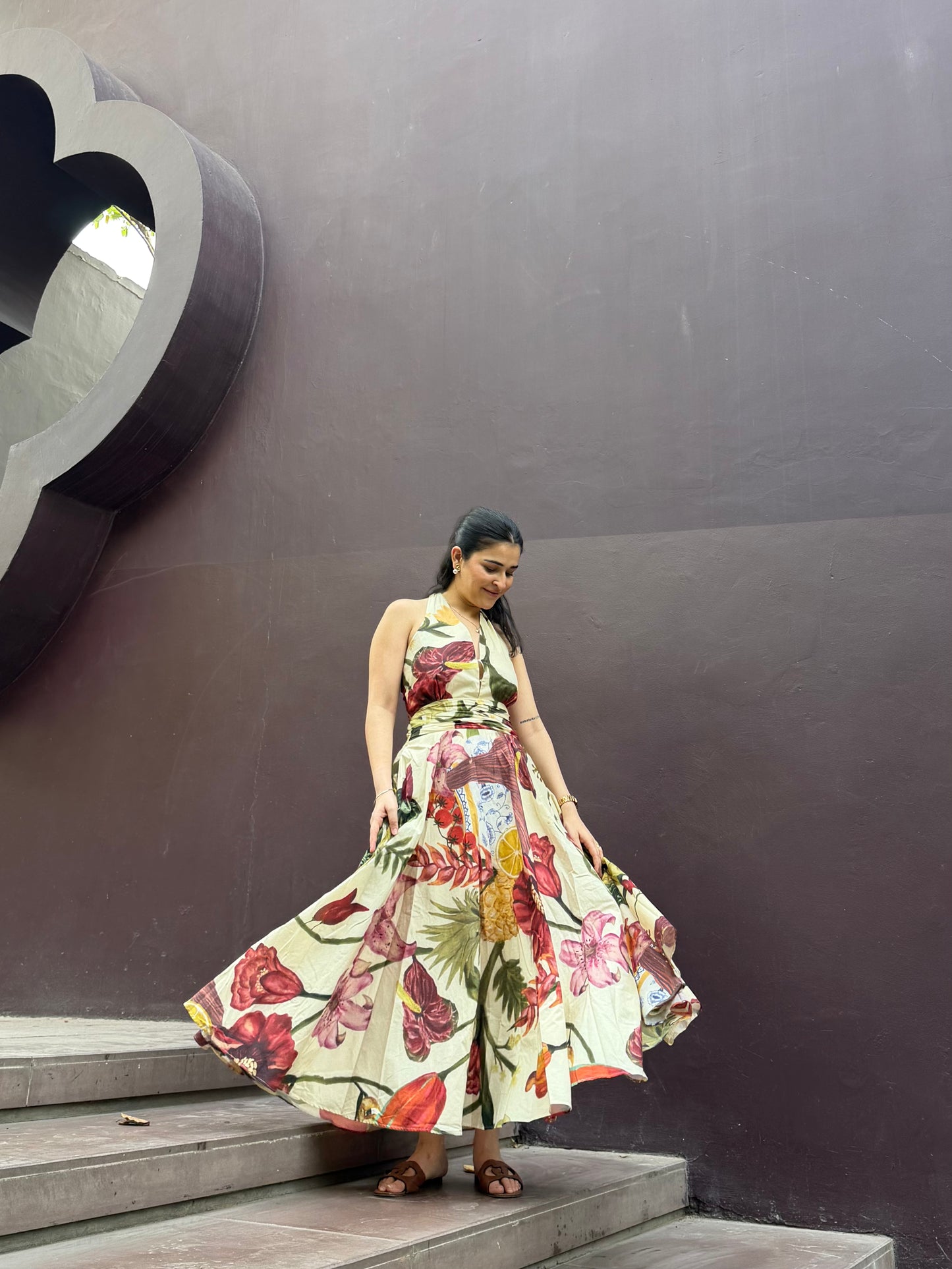 Selvara Dress in Sol Garden print (Sandstone)