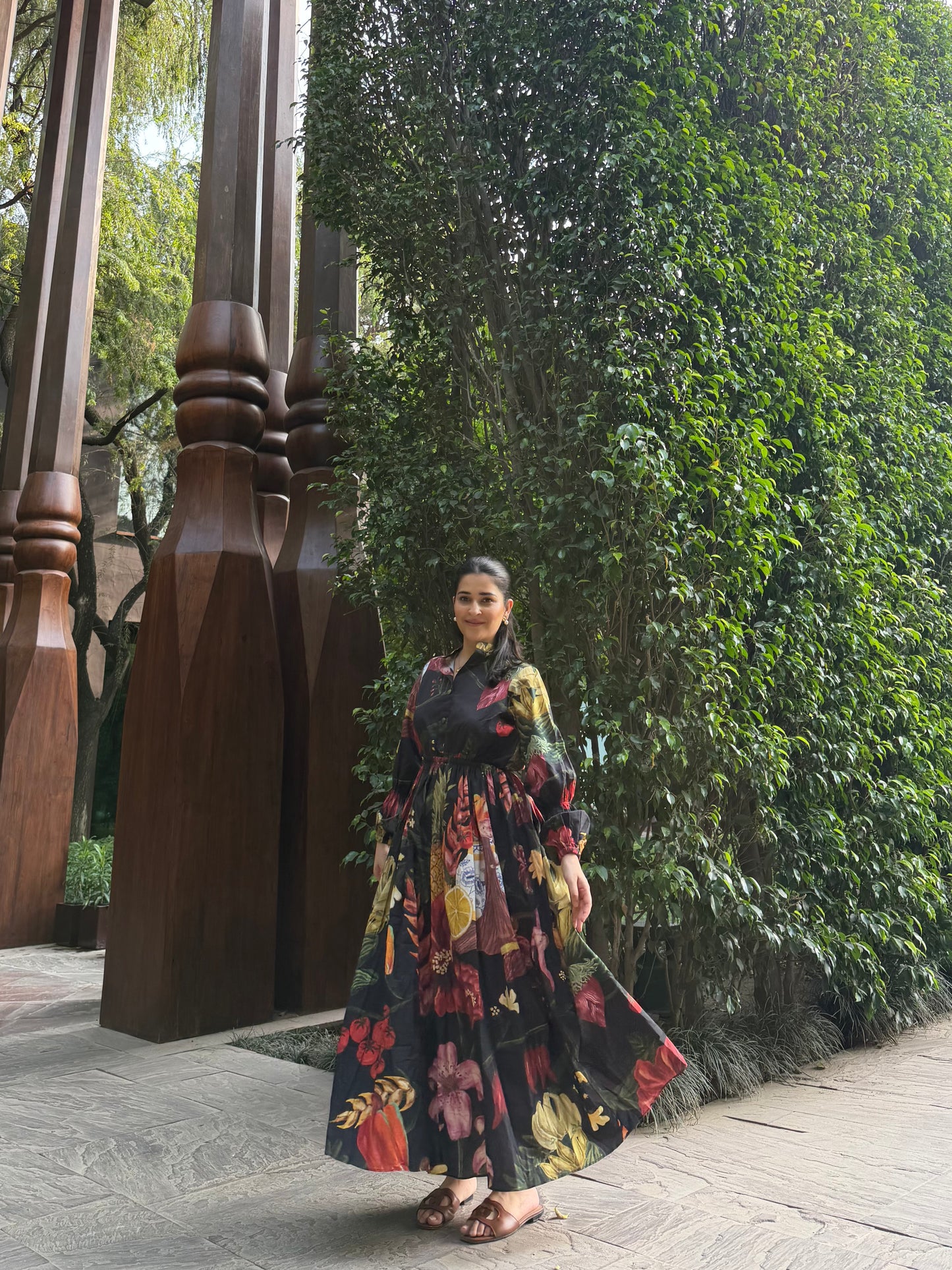 Petalia Dress in Sol Garden print (Midnight Black)