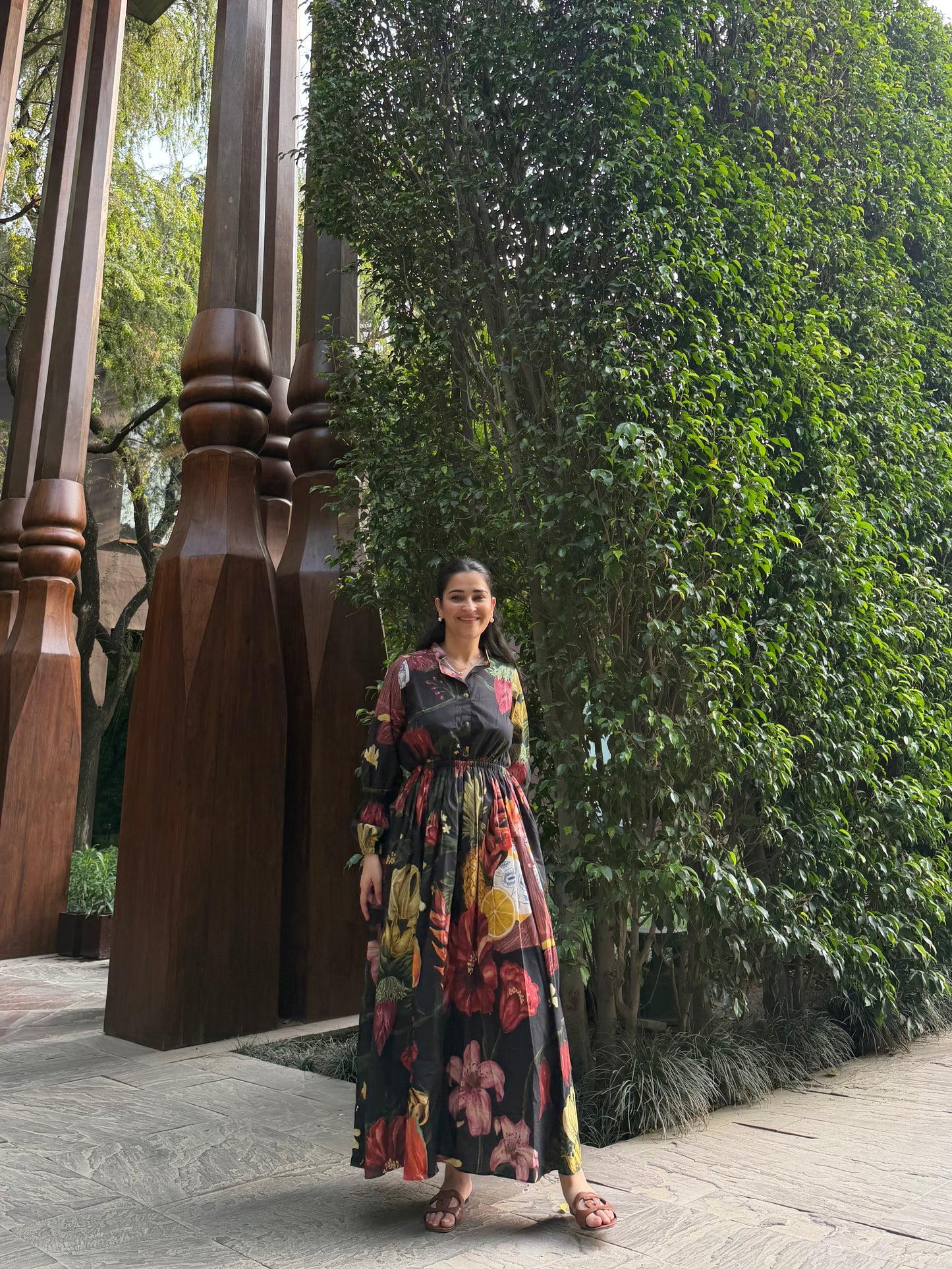 Petalia Dress in Sol Garden print (Midnight Black)