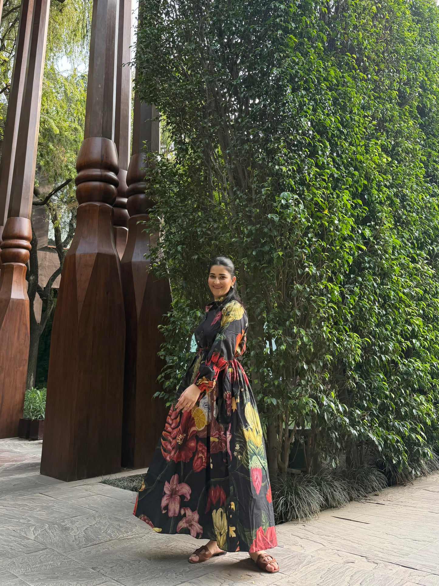 Petalia Dress in Sol Garden print (Midnight Black)
