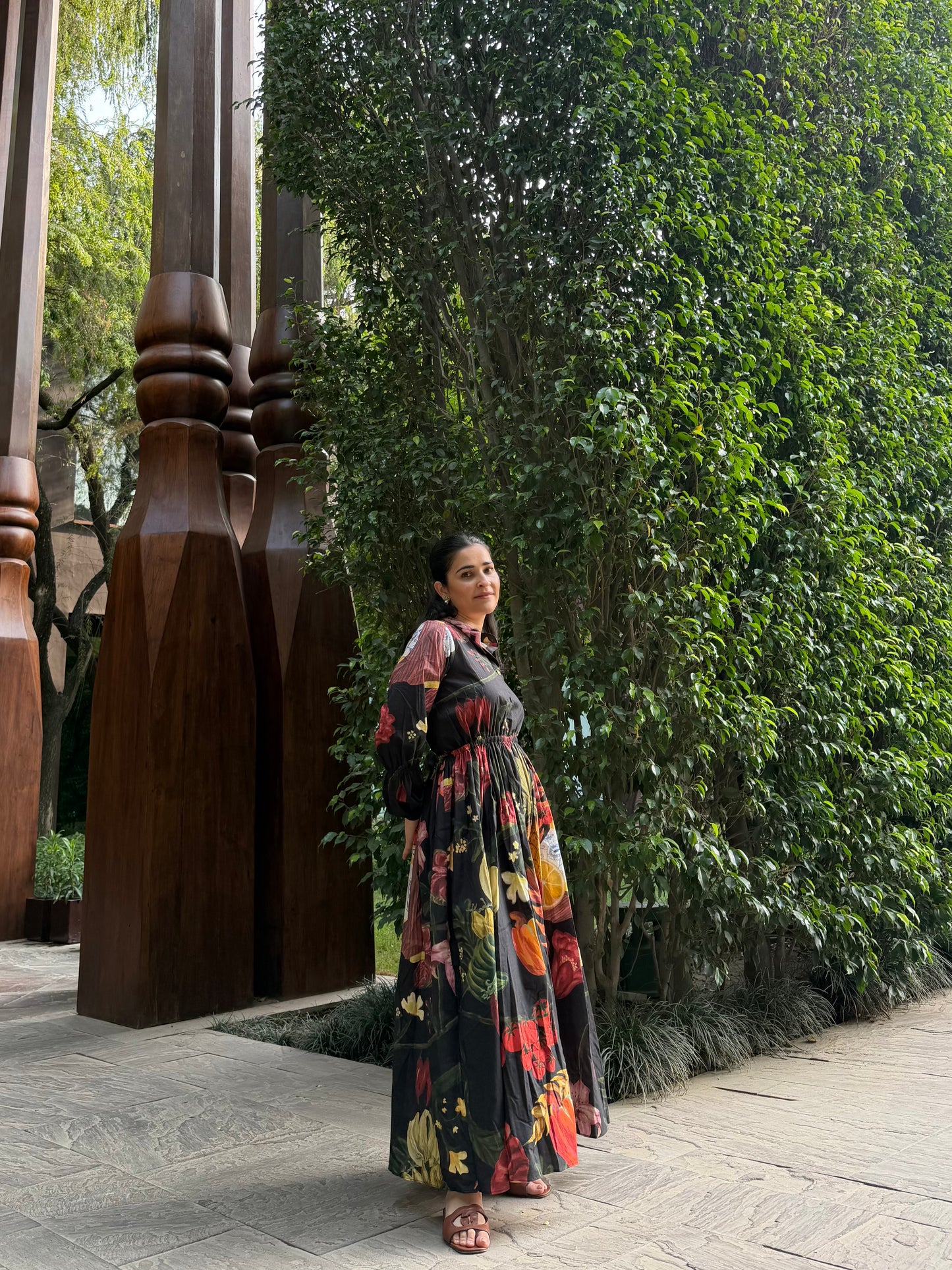 Petalia Dress in Sol Garden print (Midnight Black)