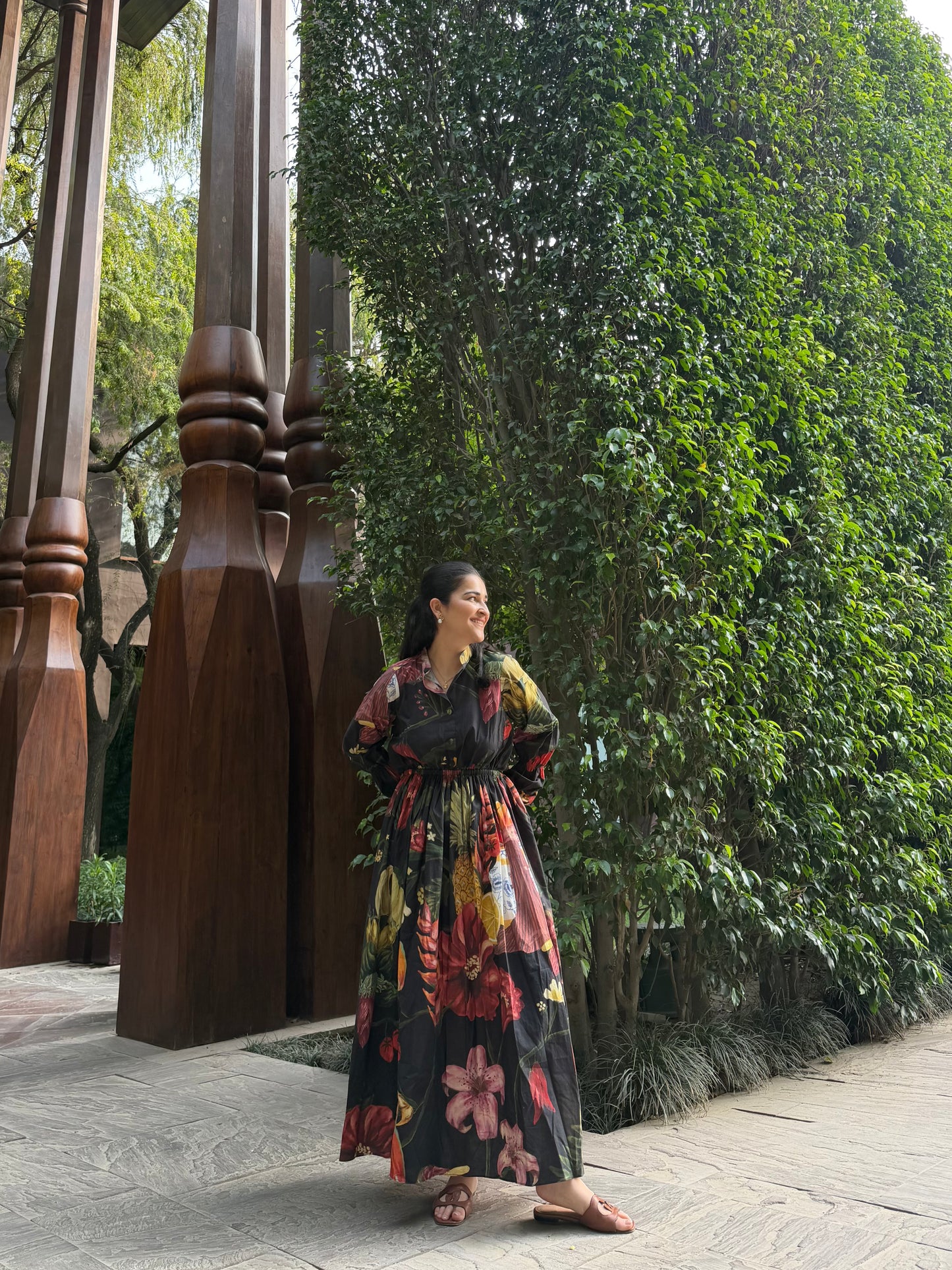 Petalia Dress in Sol Garden print (Midnight Black)
