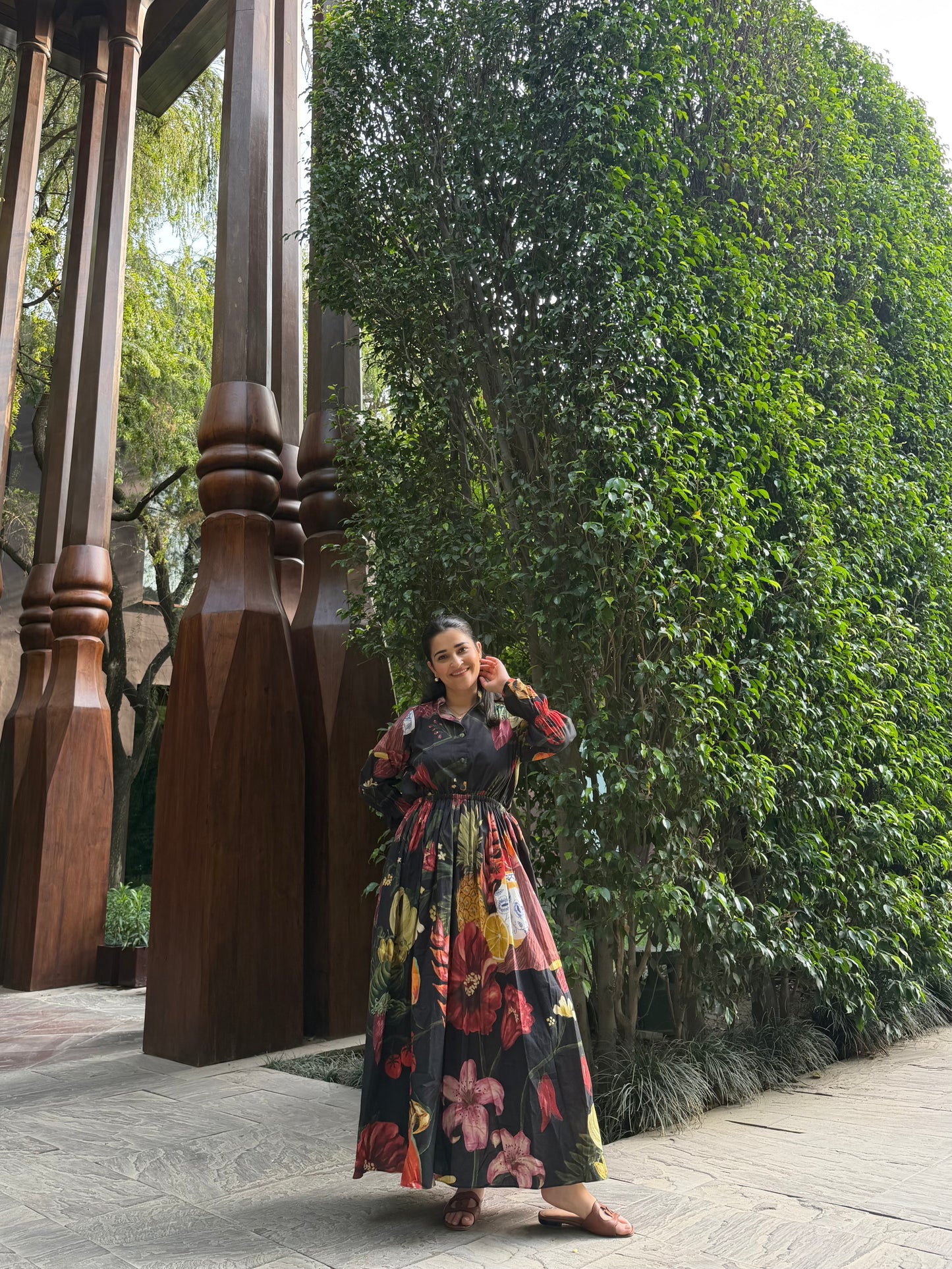 Petalia Dress in Sol Garden print (Midnight Black)