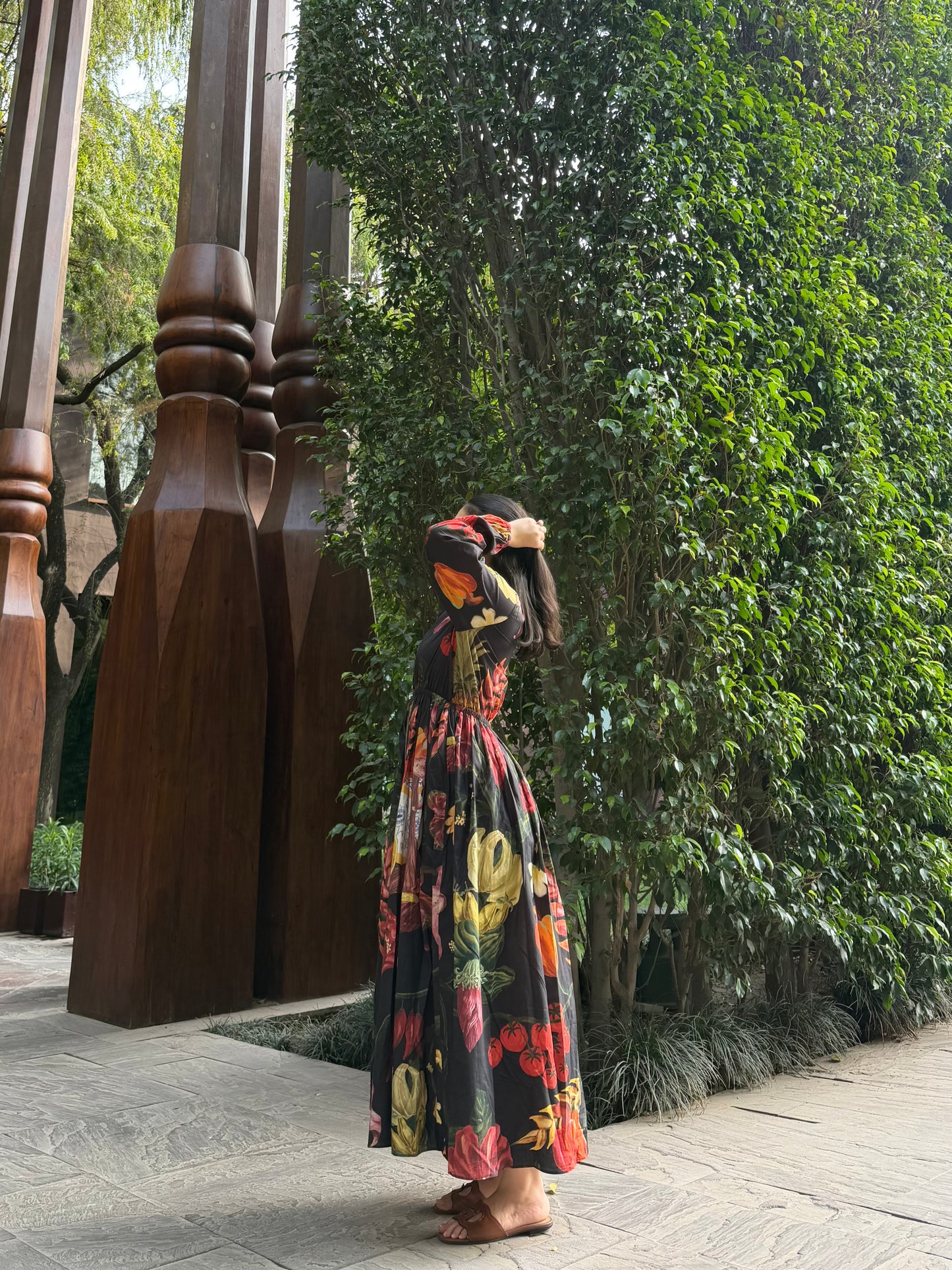 Petalia Dress in Sol Garden print (Midnight Black)