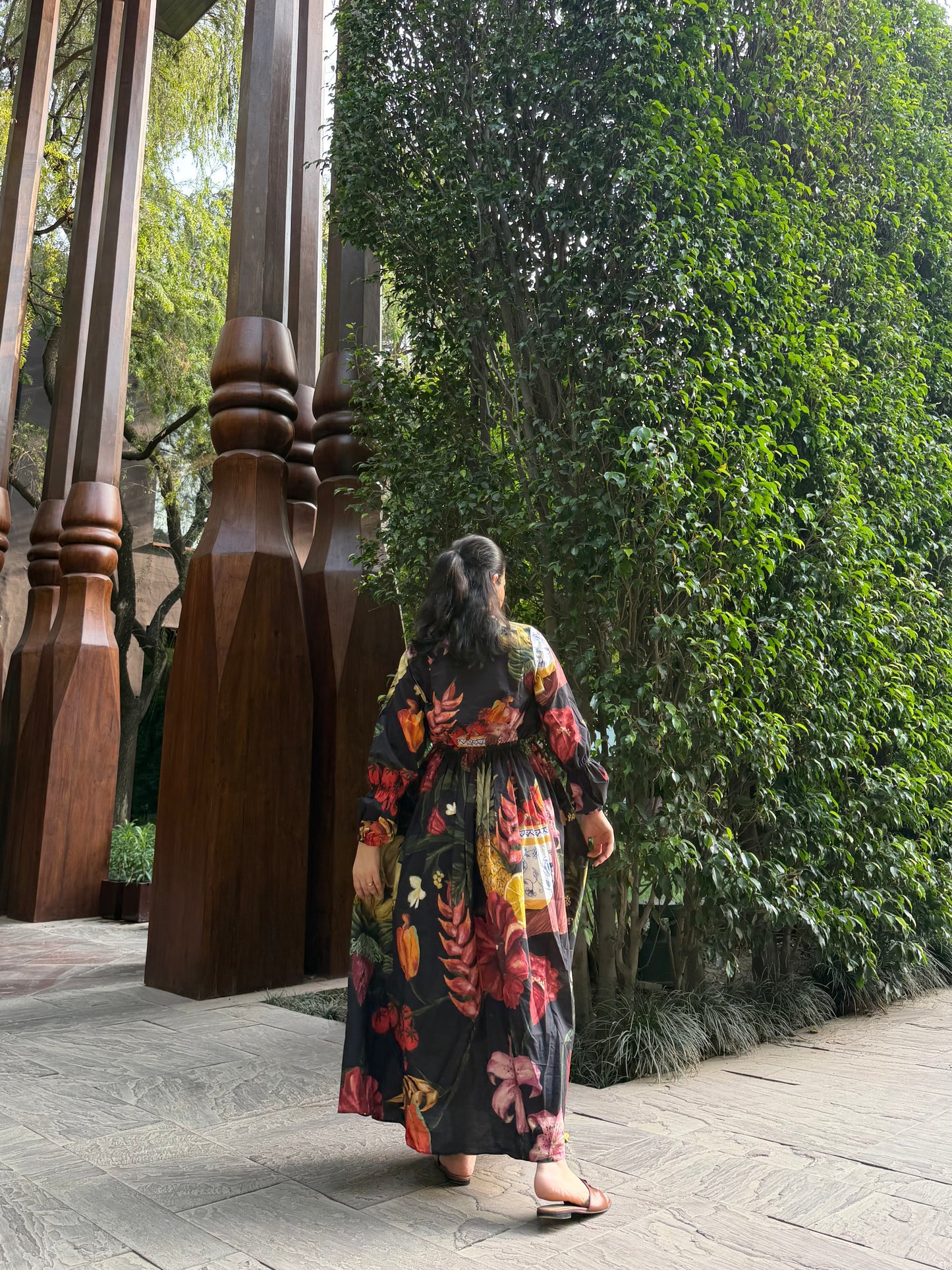Petalia Dress in Sol Garden print (Midnight Black)