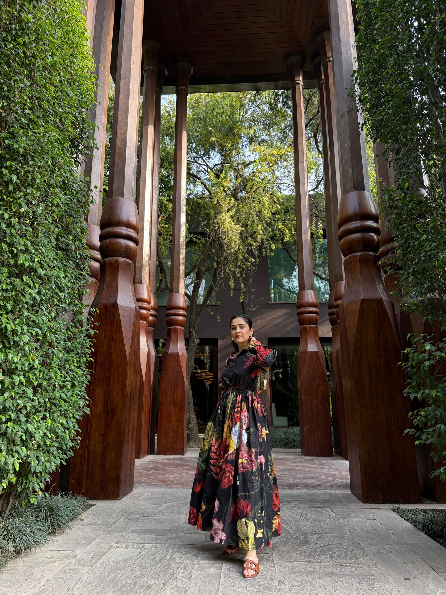 Petalia Dress in Sol Garden print (Midnight Black)