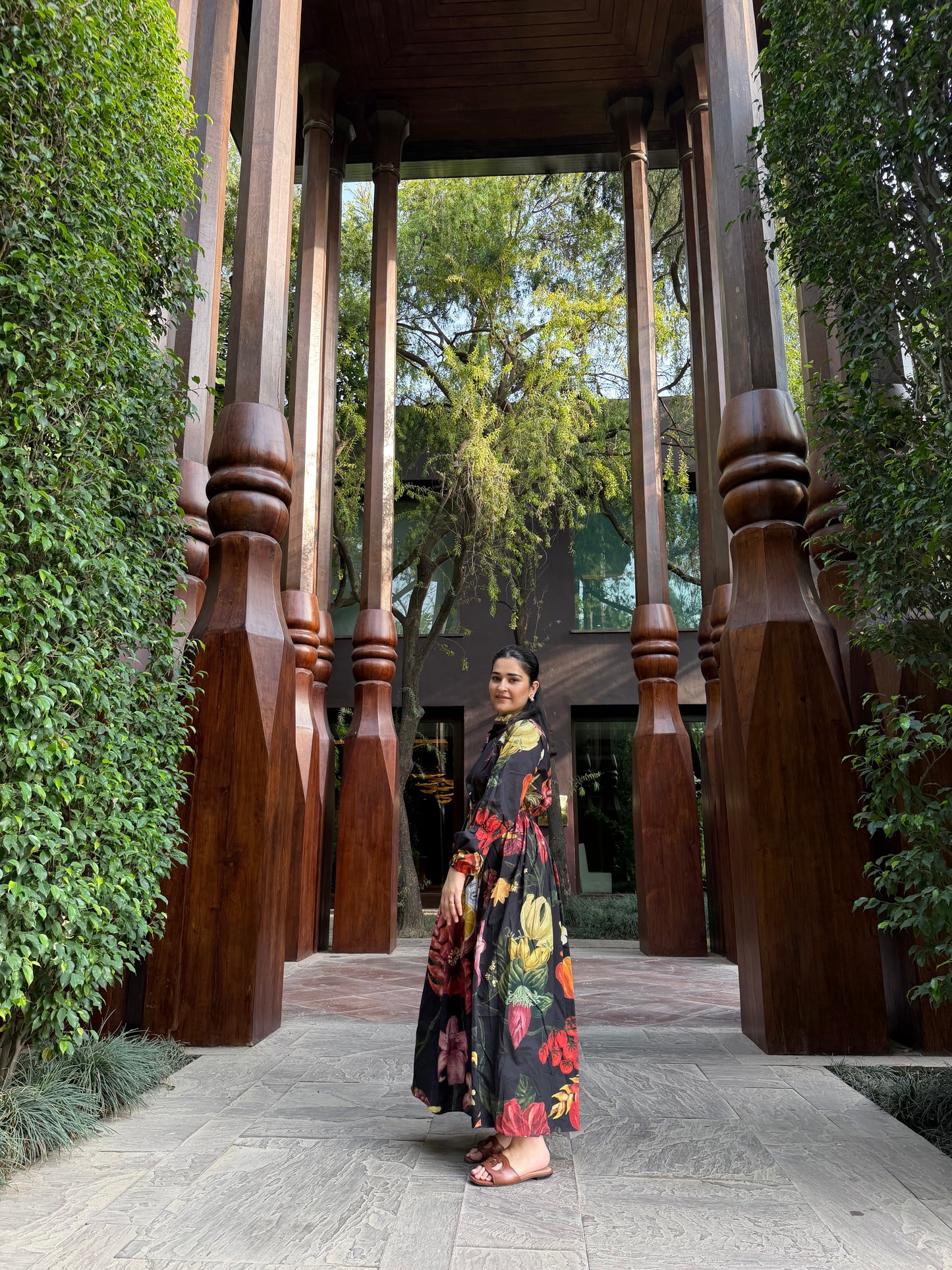 Petalia Dress in Sol Garden print (Midnight Black)