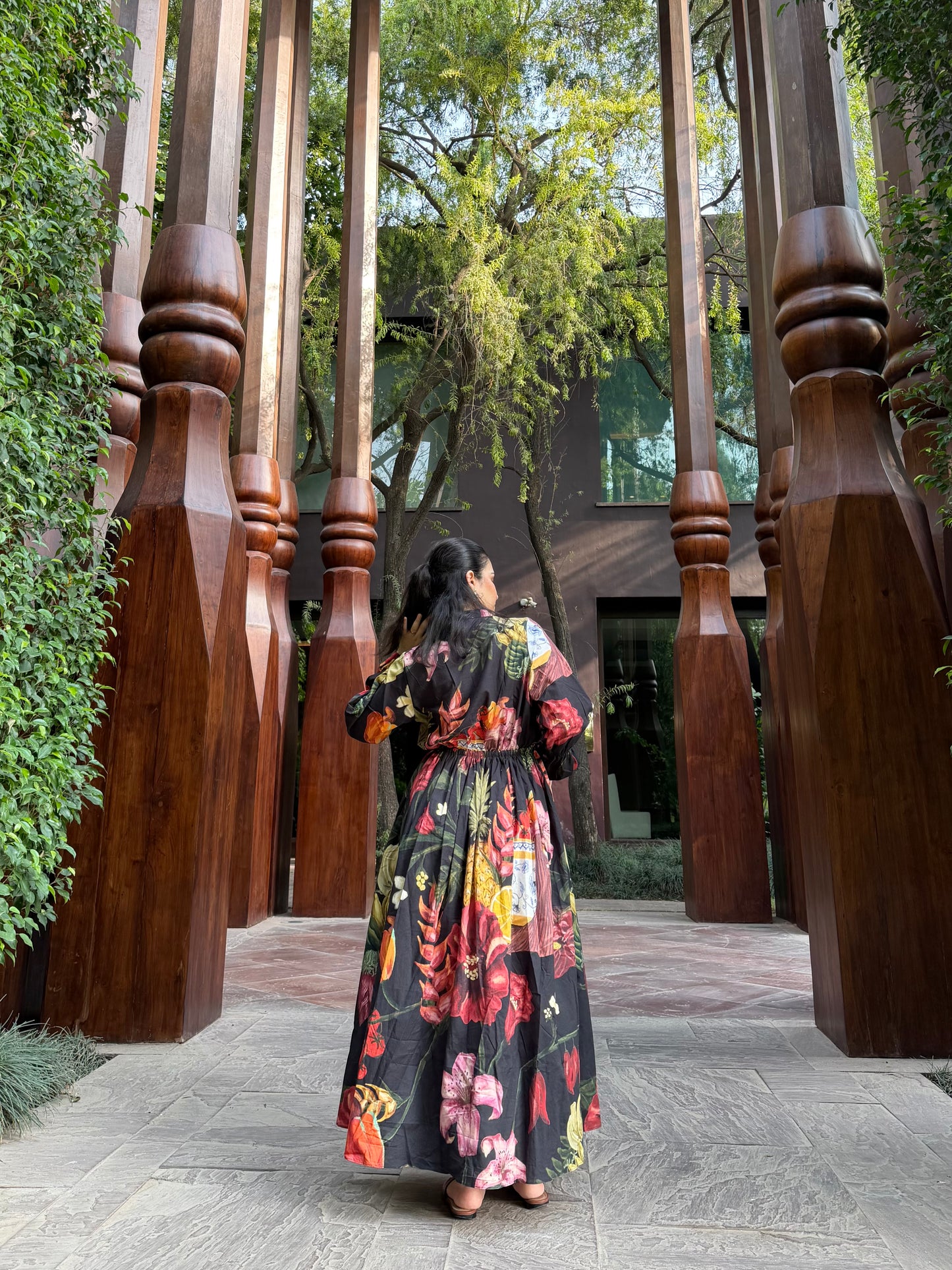 Petalia Dress in Sol Garden print (Midnight Black)