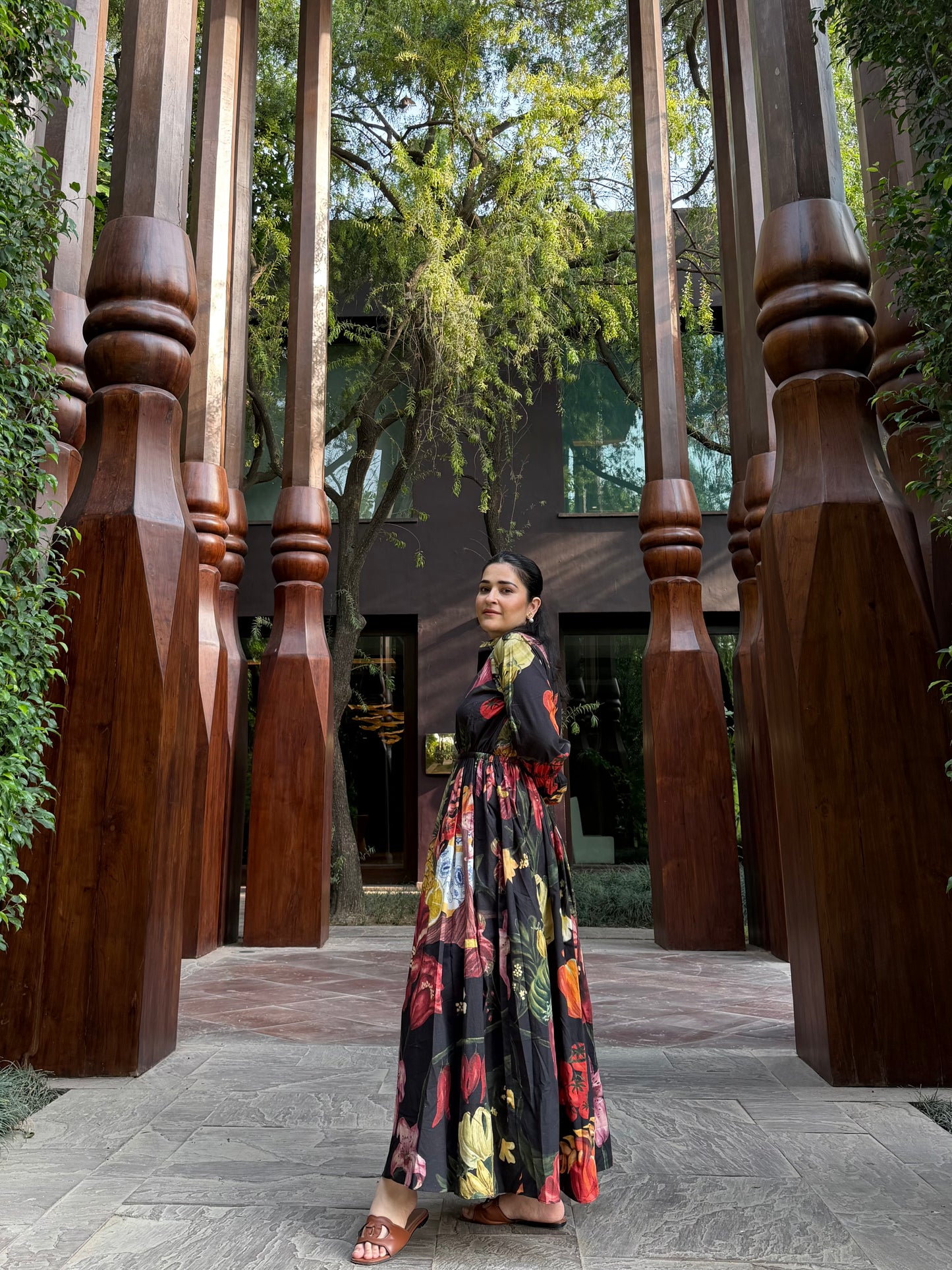 Petalia Dress in Sol Garden print (Midnight Black)