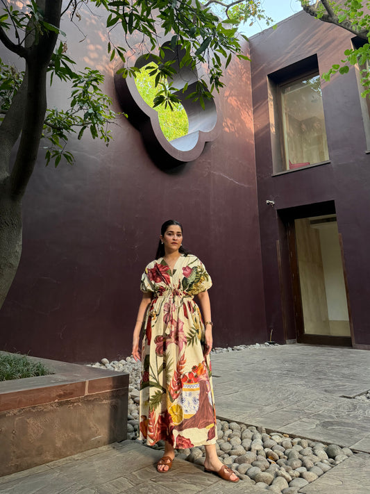 Nirvana Dress in Sol Garden print (Sandstone)