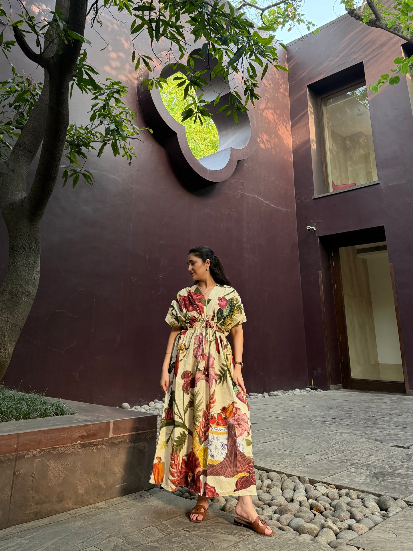 Nirvana Dress in Sol Garden print (Sandstone)