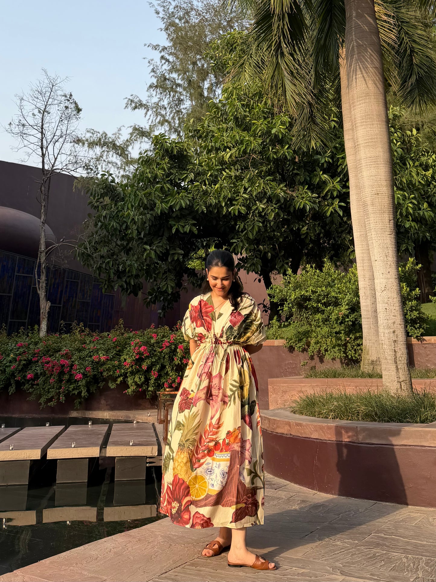 Nirvana Dress in Sol Garden print (Sandstone)