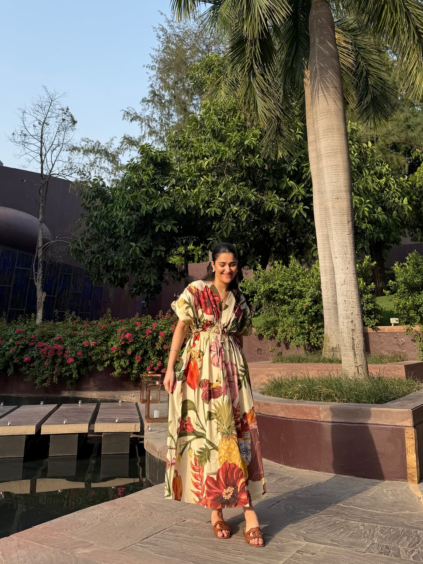 Nirvana Dress in Sol Garden print (Sandstone)