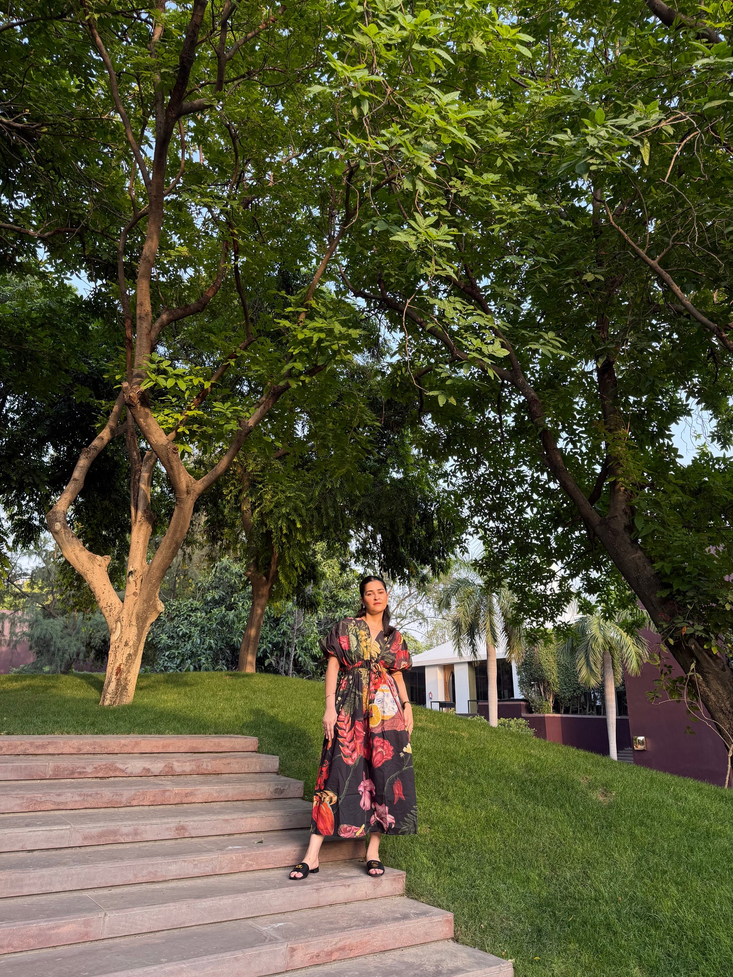 Nirvana Dress in Sol Garden print (Midnight Black)