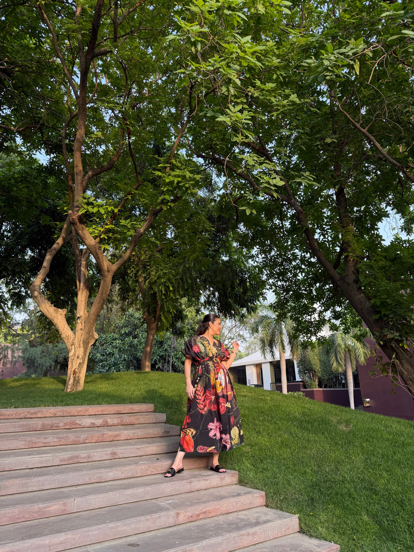 Nirvana Dress in Sol Garden print (Midnight Black)