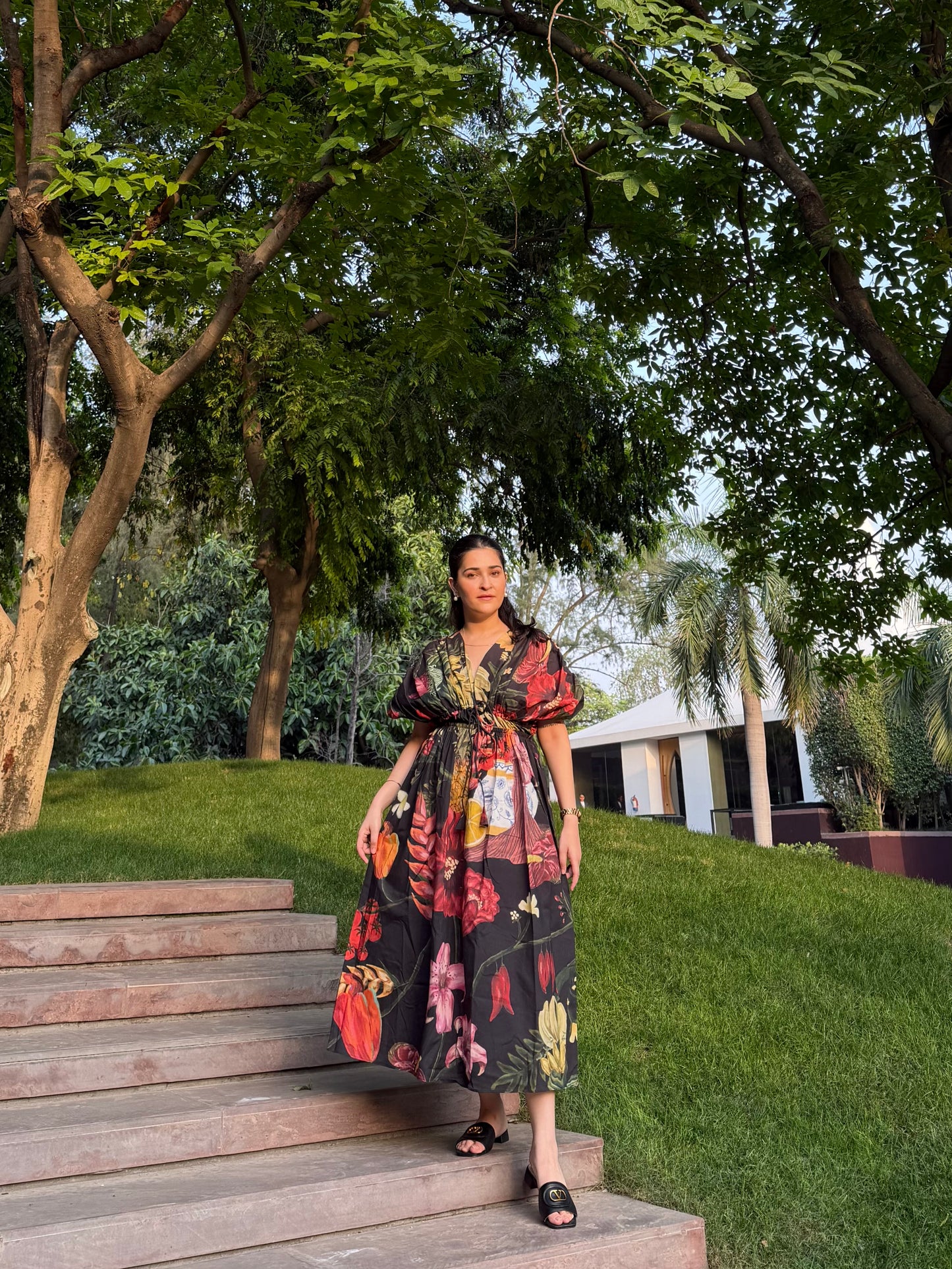 Nirvana Dress in Sol Garden print (Midnight Black)
