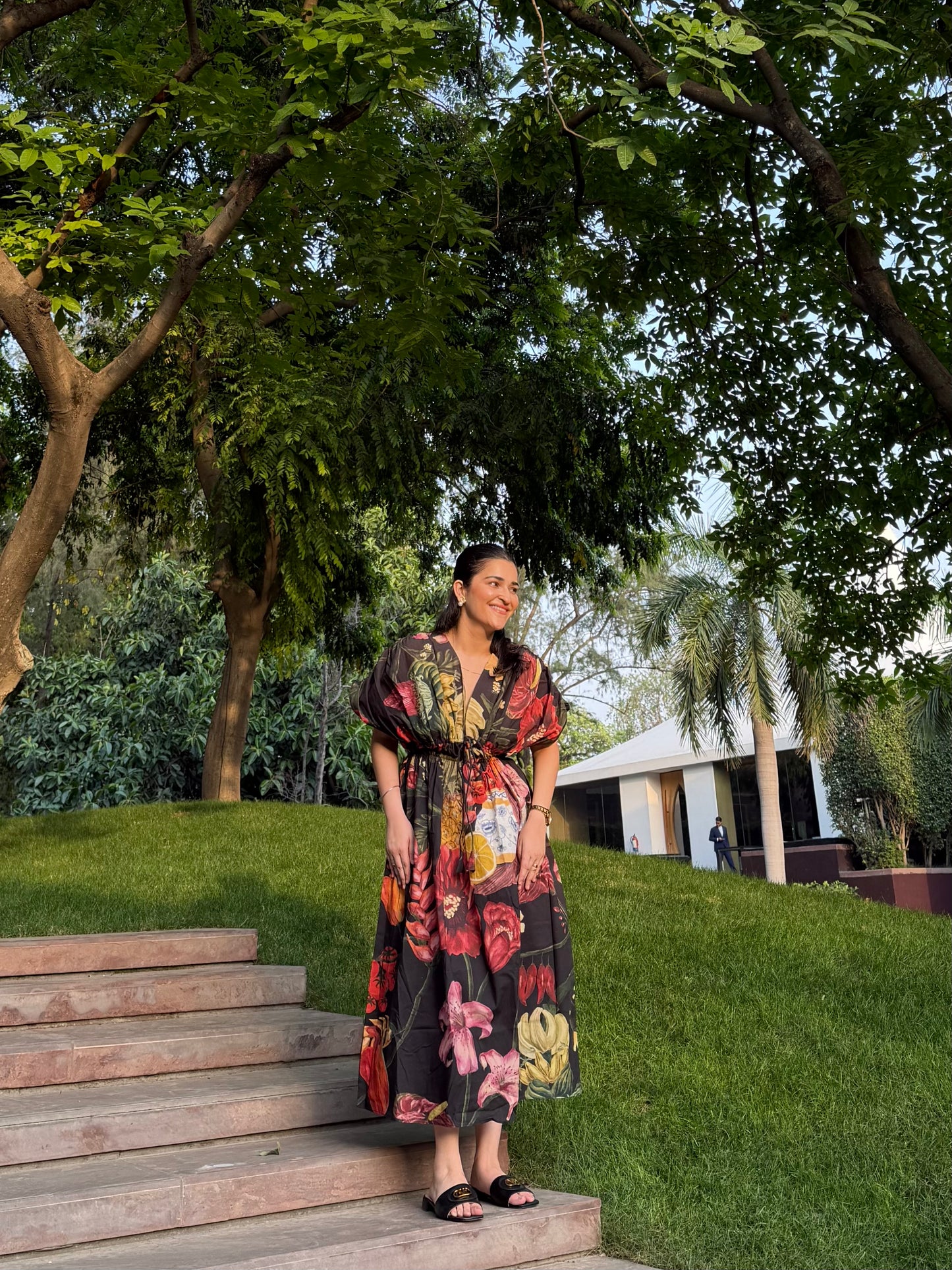 Nirvana Dress in Sol Garden print (Midnight Black)