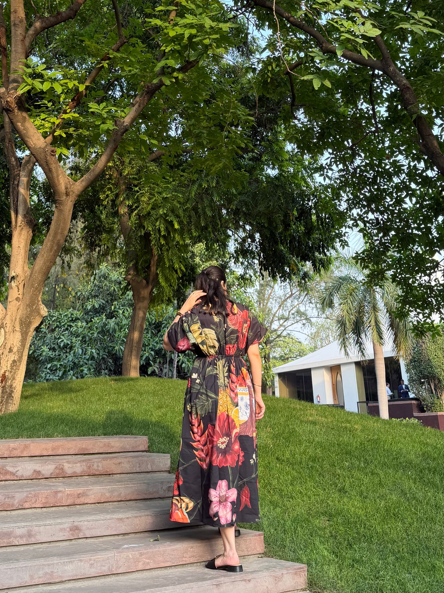 Nirvana Dress in Sol Garden print (Midnight Black)