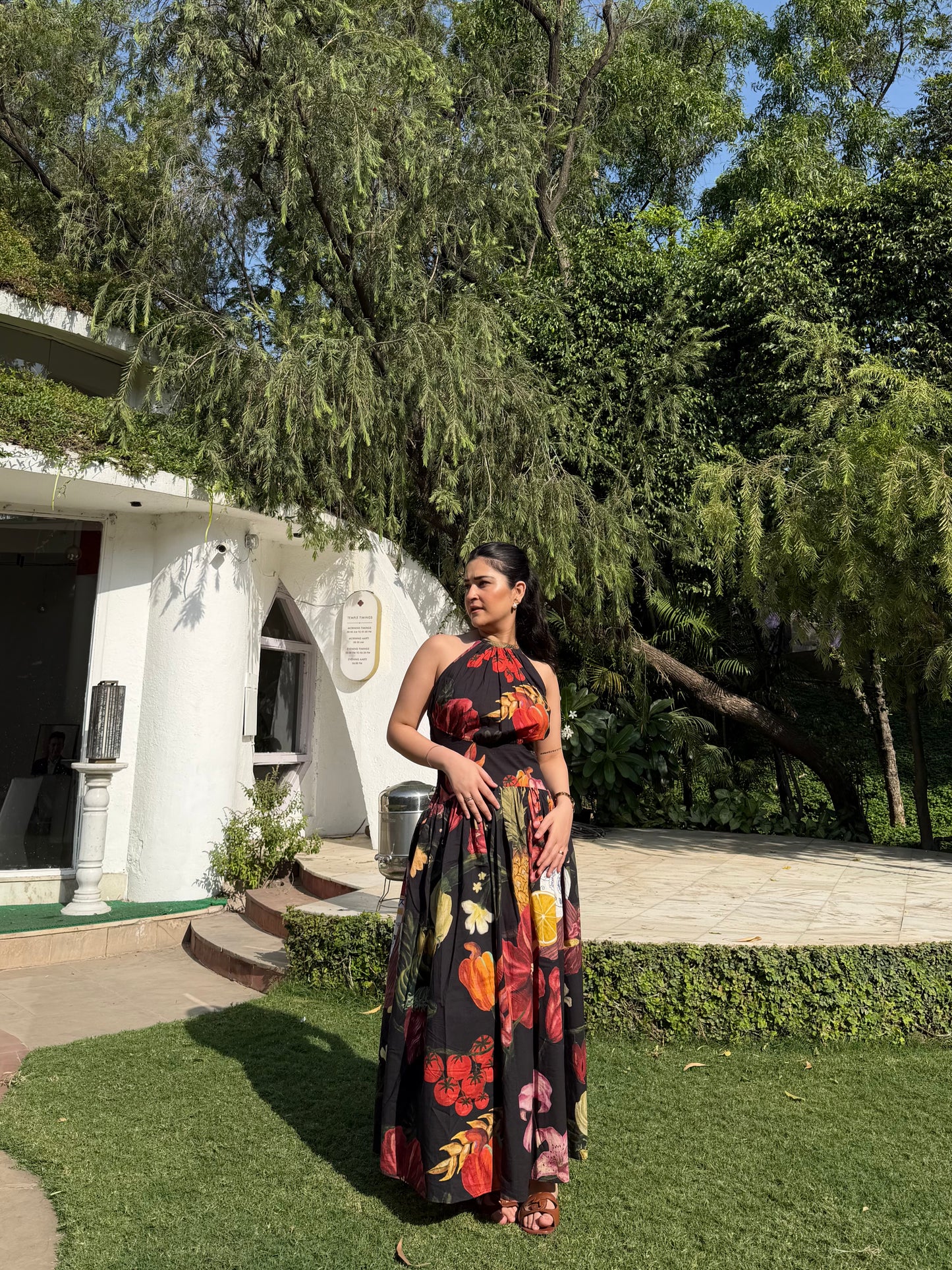 Rosalia Dress in Sol Garden print (Midnight Black)