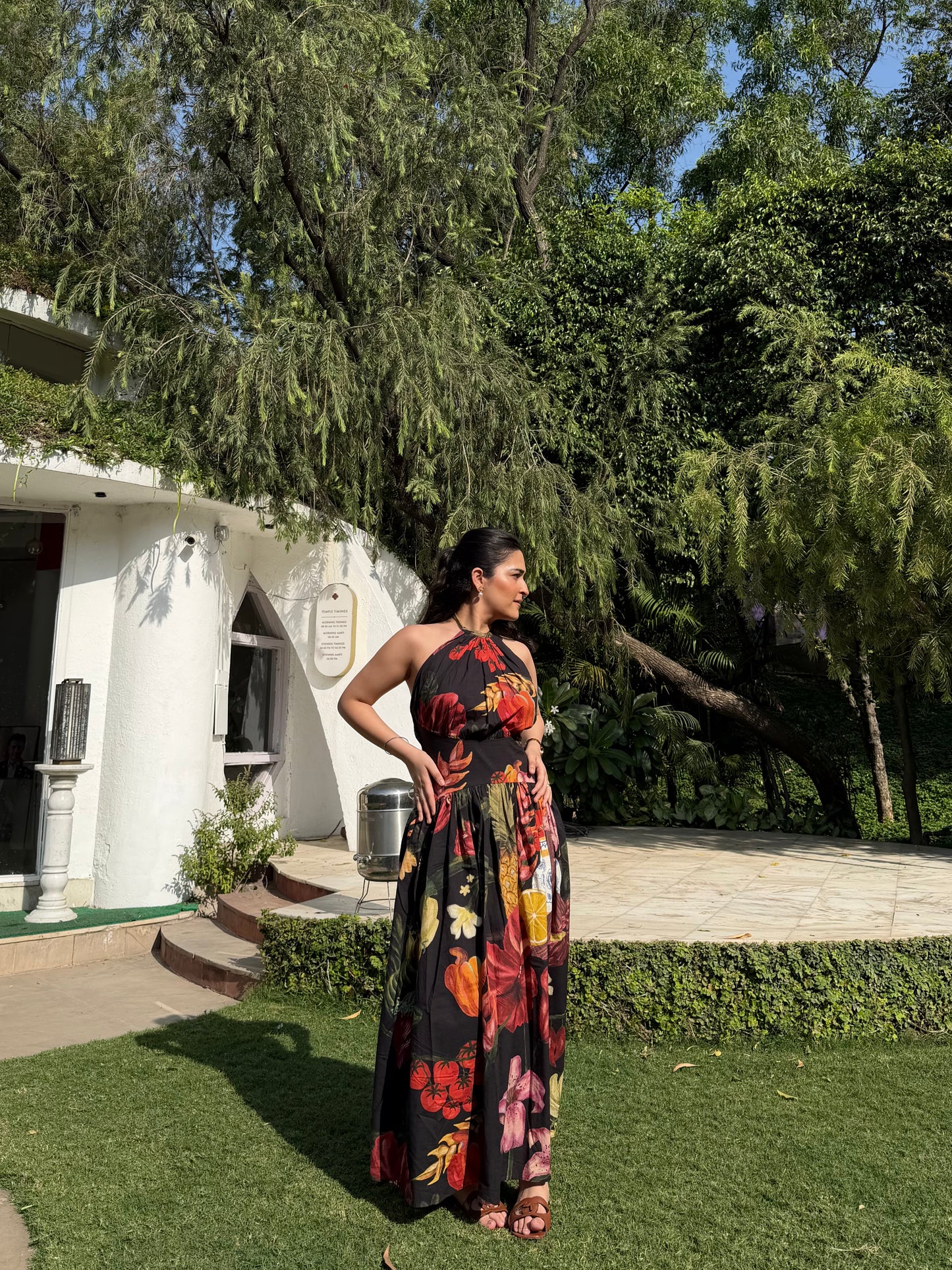 Rosalia Dress in Sol Garden print (Midnight Black)